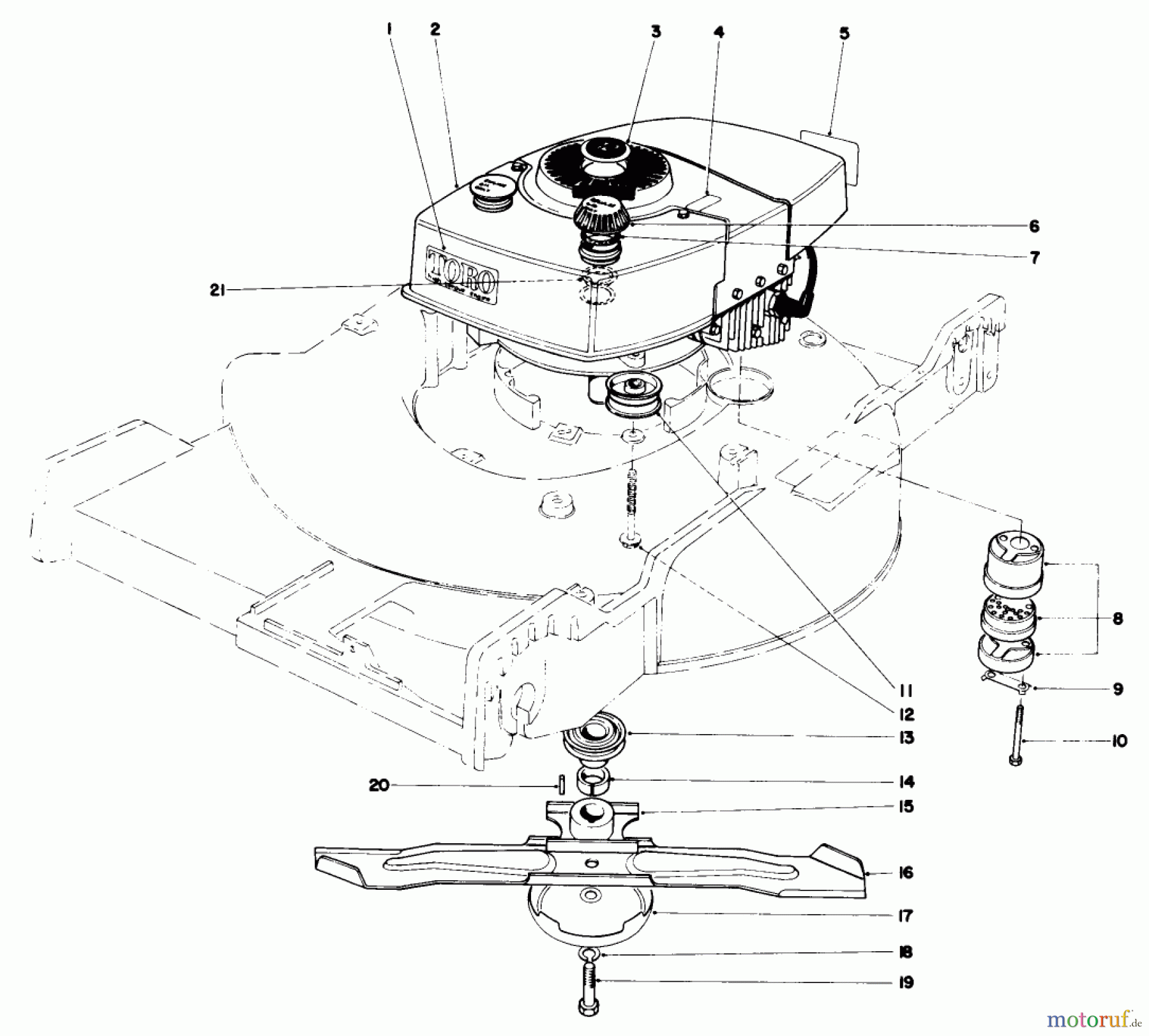  Toro Neu Mowers, Walk-Behind Seite 1 20696 - Toro Lawnmower, 1976 (6000001-7999999) ENGINE ASSEMBLY (MODEL 20506)