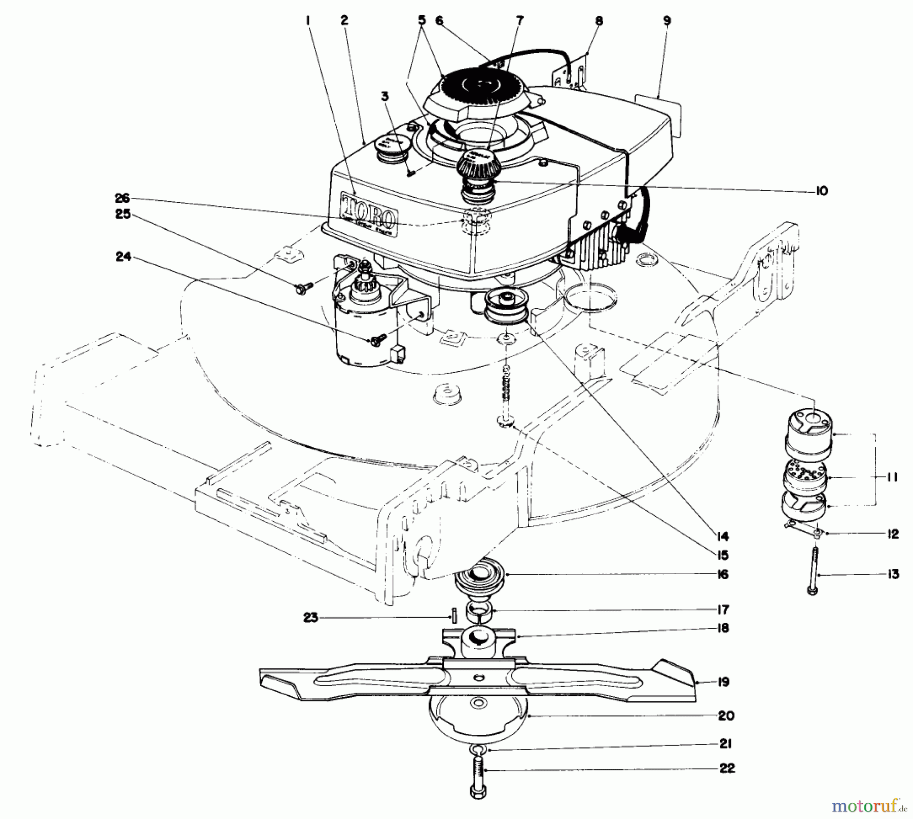 Toro Neu Mowers, Walk-Behind Seite 1 20506 - Toro Lawnmower, 1976 (6000001-6999999) ENGINE ASSEMBLY (MODEL 20696)