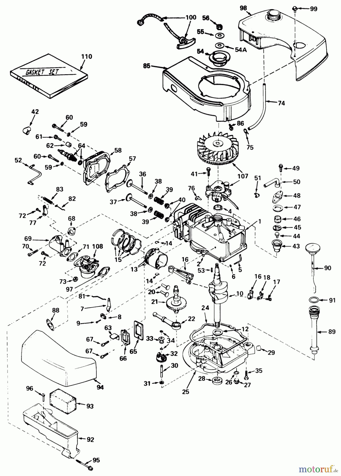  Toro Neu Mowers, Walk-Behind Seite 1 20506 - Toro Lawnmower, 1976 (6000001-6999999) ENGINE TECUMSEH MODEL NO. TNT 120-12004
