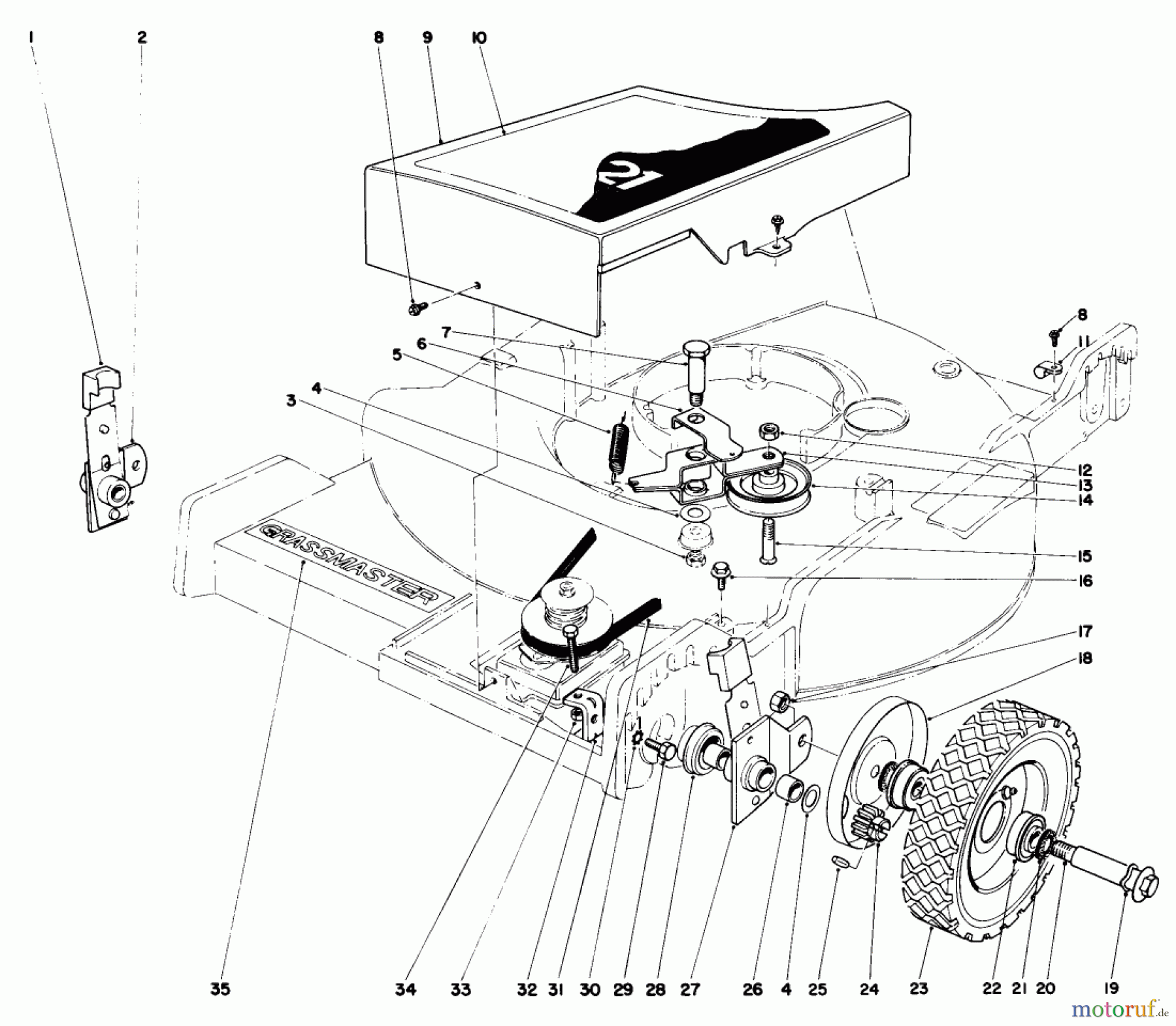  Toro Neu Mowers, Walk-Behind Seite 1 20696 - Toro Lawnmower, 1976 (6000001-7999999) FRONT WHEEL AND PIVOT ARM ASSEMBLY (MODEL 20506 & 20696)