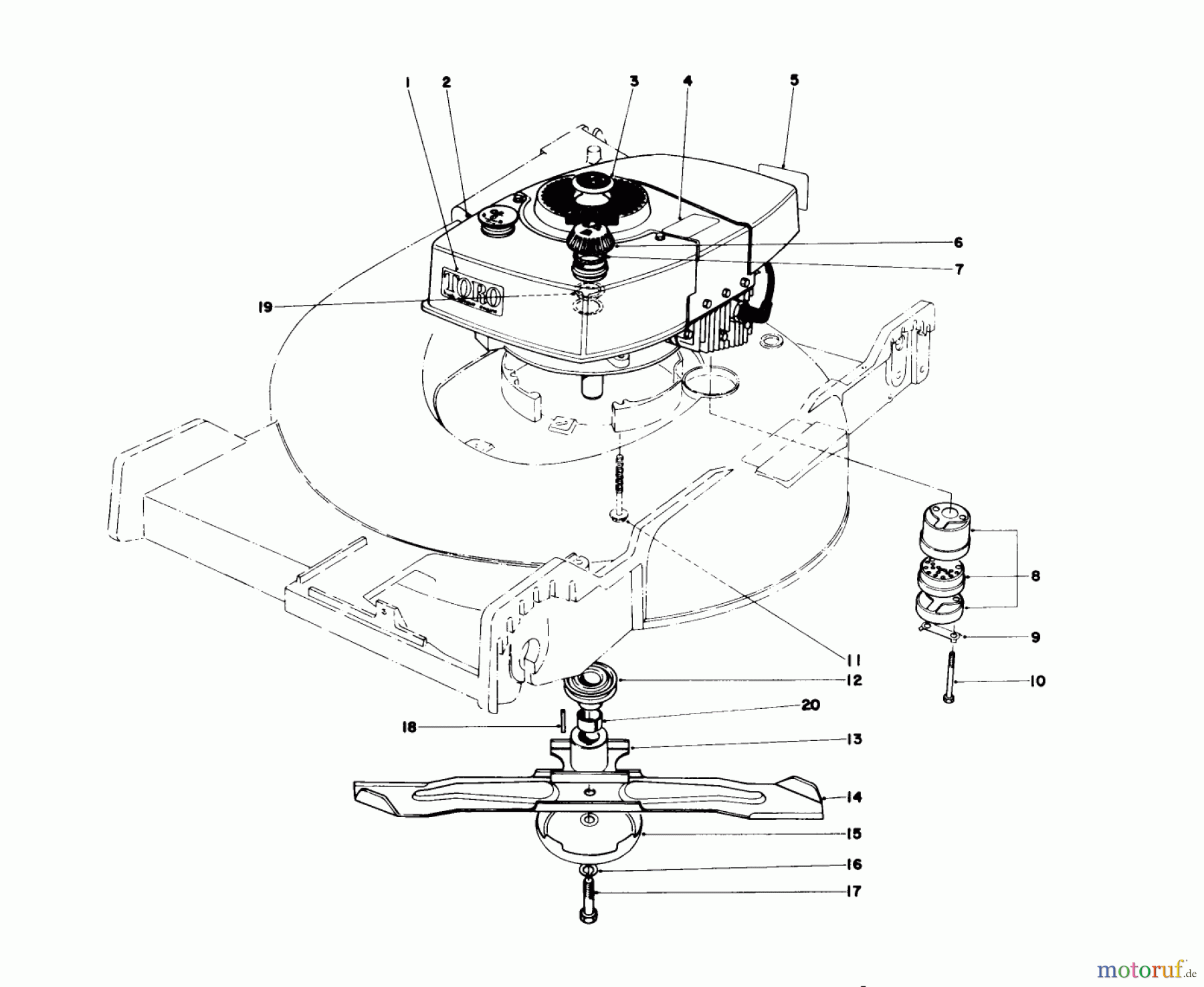  Toro Neu Mowers, Walk-Behind Seite 1 20644 - Toro Lawnmower, 1977 (7000001-7999999) ENGINE ASSEMBLY (MODEL NO. 20517)