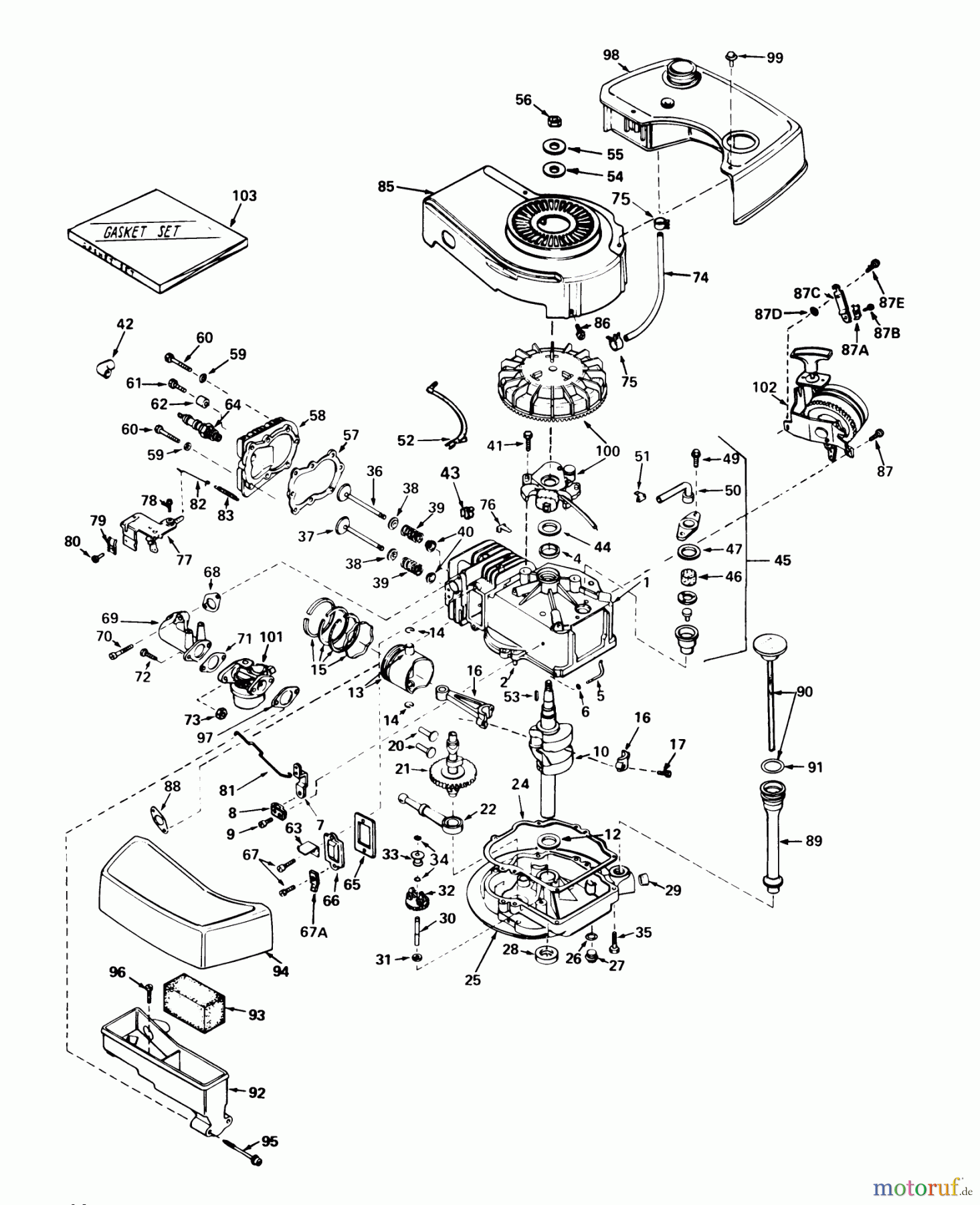  Toro Neu Mowers, Walk-Behind Seite 1 20644 - Toro Lawnmower, 1977 (7000001-7999999) ENGINE TECUMSEH MODEL NO. 120-12006A (MODEL NO. 20517)