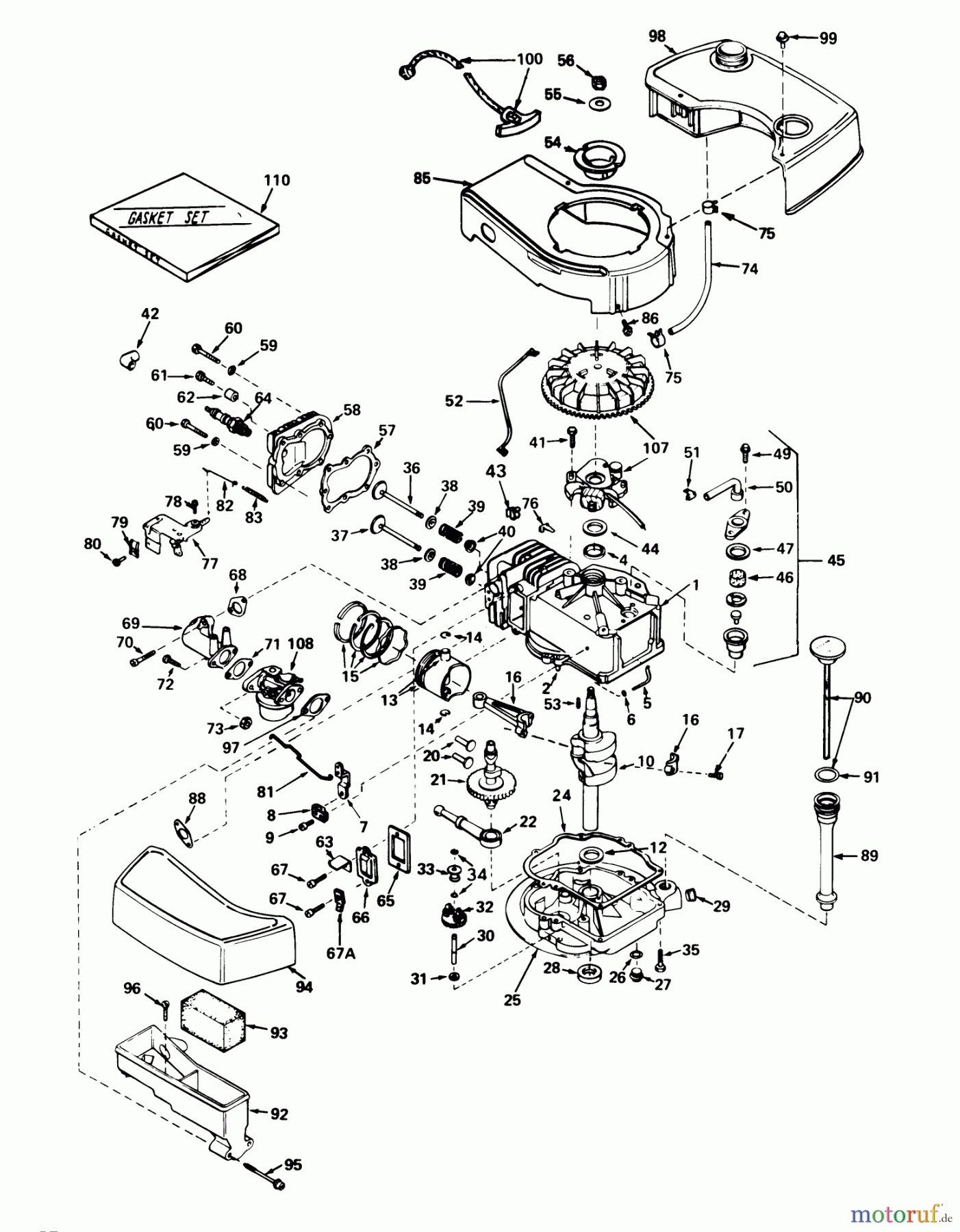  Toro Neu Mowers, Walk-Behind Seite 1 20657 - Toro Lawnmower, 1977 (7000001-7999999) ENGINE TECUMSEH MODEL NO. TNT 120-12007A (MODEL NO. 20644 AND 20657)