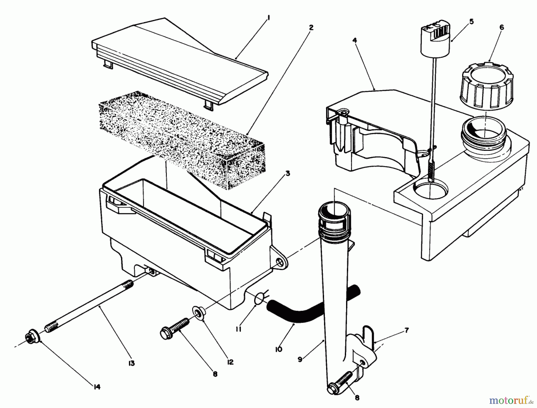  Toro Neu Mowers, Walk-Behind Seite 1 20522C - Toro Lawnmower, 1987 (7000001-7999999) AIR CLEANER & FUEL TANK ASSEMBLY (ENGINE MODEL NO. VMG6)