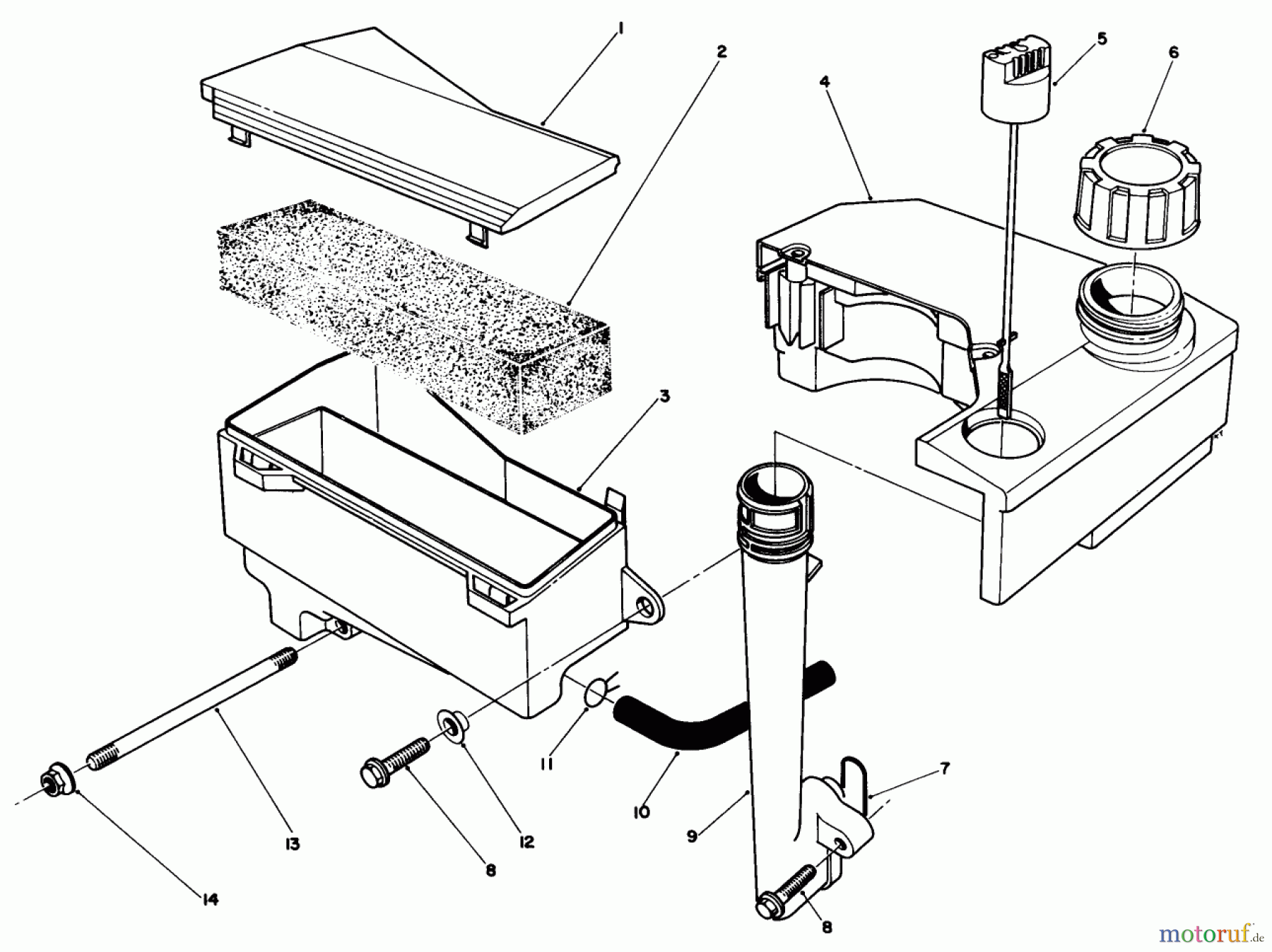  Toro Neu Mowers, Walk-Behind Seite 1 20526 - Toro Lawnmower, 1987 (7000001-7999999) AIR CLEANER & FUEL TANK ASSEMBLY (MODEL NO. VMG6)