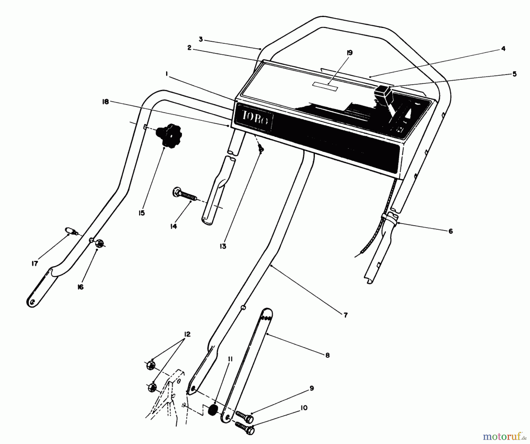  Toro Neu Mowers, Walk-Behind Seite 1 20526C - Toro Lawnmower, 1989 (9000001-9999999) CONTROL PANEL HANDLE ASSEMBLY