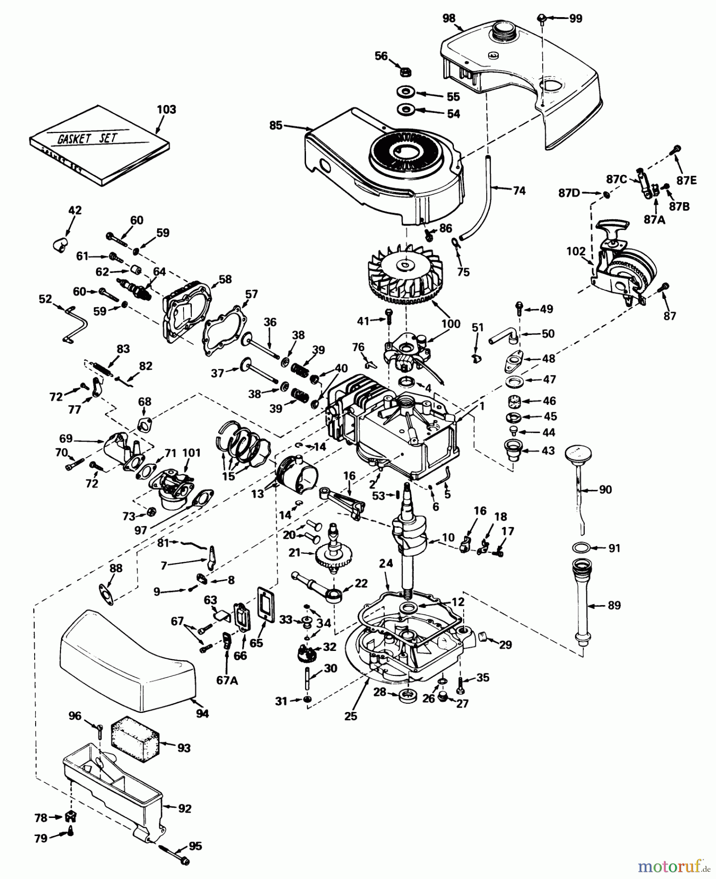 Toro Neu Mowers, Walk-Behind Seite 1 20550 - Toro Lawnmower, 1975 (5000001-5999999) ENGINE TECUMSEH MODEL NO. TNT 120-12005
