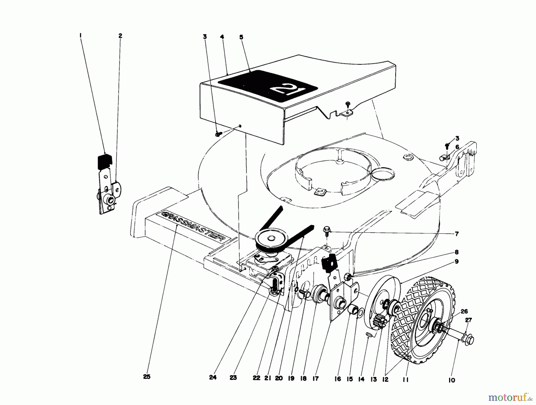  Toro Neu Mowers, Walk-Behind Seite 1 20562 - Toro Lawnmower, 1976 (6000001-6999999) FRONT WHEEL AND PIVOT ARM ASSEMBLY