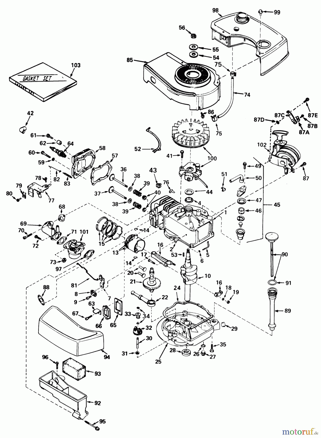  Toro Neu Mowers, Walk-Behind Seite 1 20562 - Toro Lawnmower, 1977 (7000001-7999999) ENGINE TECUMSEH MODEL NO. TNT 100-10049A (MODEL NO. 20562)