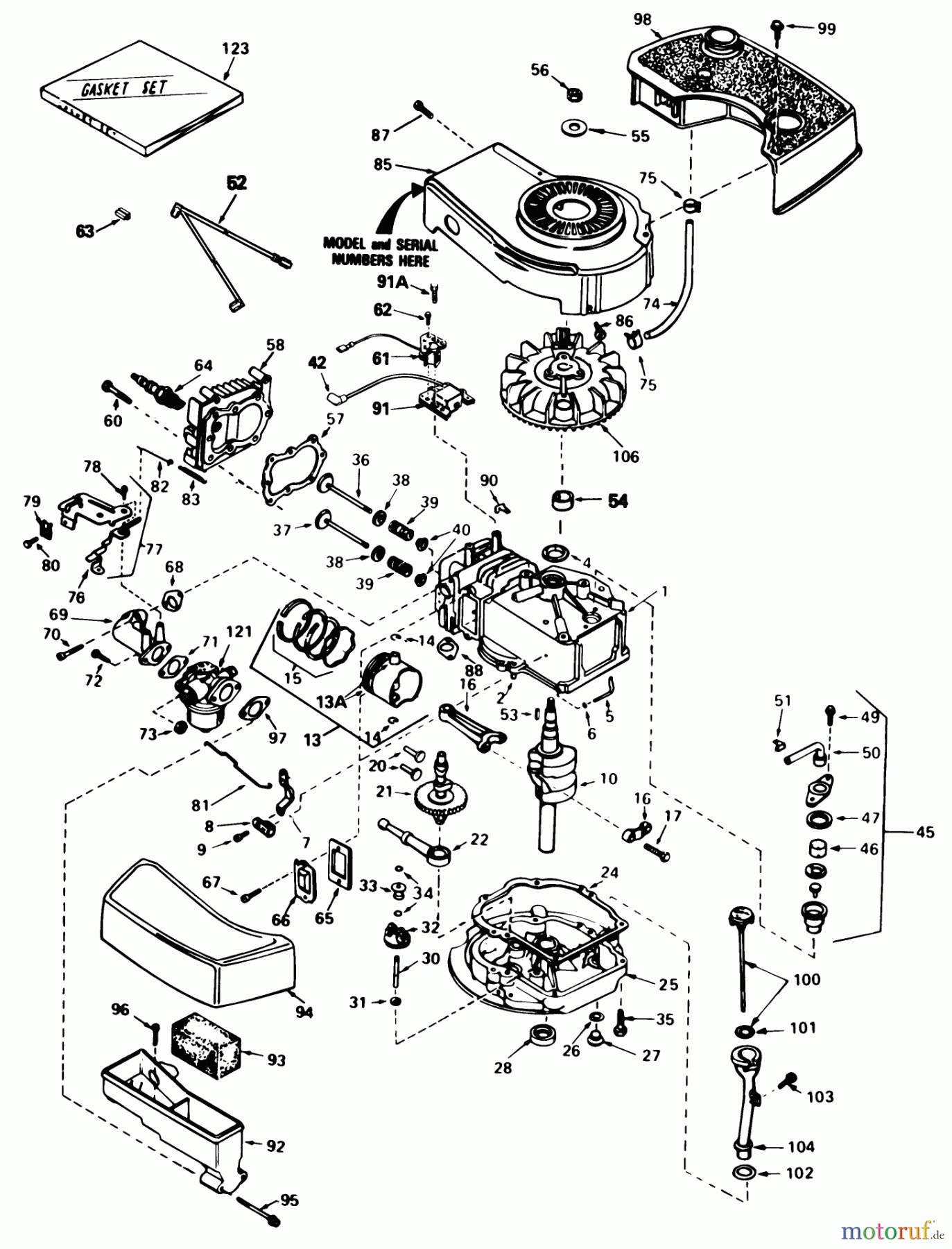  Toro Neu Mowers, Walk-Behind Seite 1 20574 - Toro Lawnmower, 1984 (4000001-4999999) ENGINE TECUMSEH MODEL NO. TNT 100-10084E