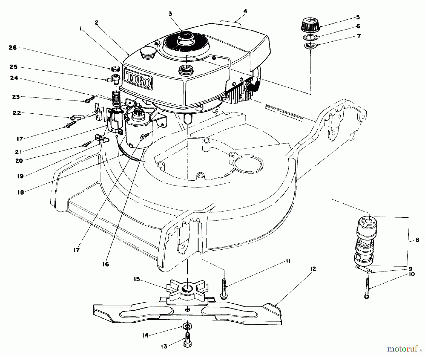  Toro Neu Mowers, Walk-Behind Seite 1 20574 - Toro Lawnmower, 1985 (5000001-5999999) ENGINE ASSEMBLY