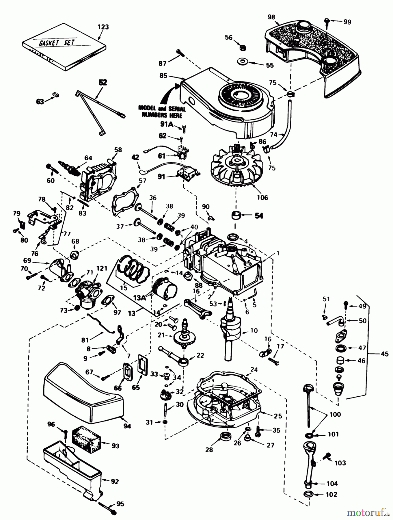  Toro Neu Mowers, Walk-Behind Seite 1 20574 - Toro Lawnmower, 1985 (5000001-5999999) ENGINE TECUMSEH MODEL NO. TNT 100-10084E