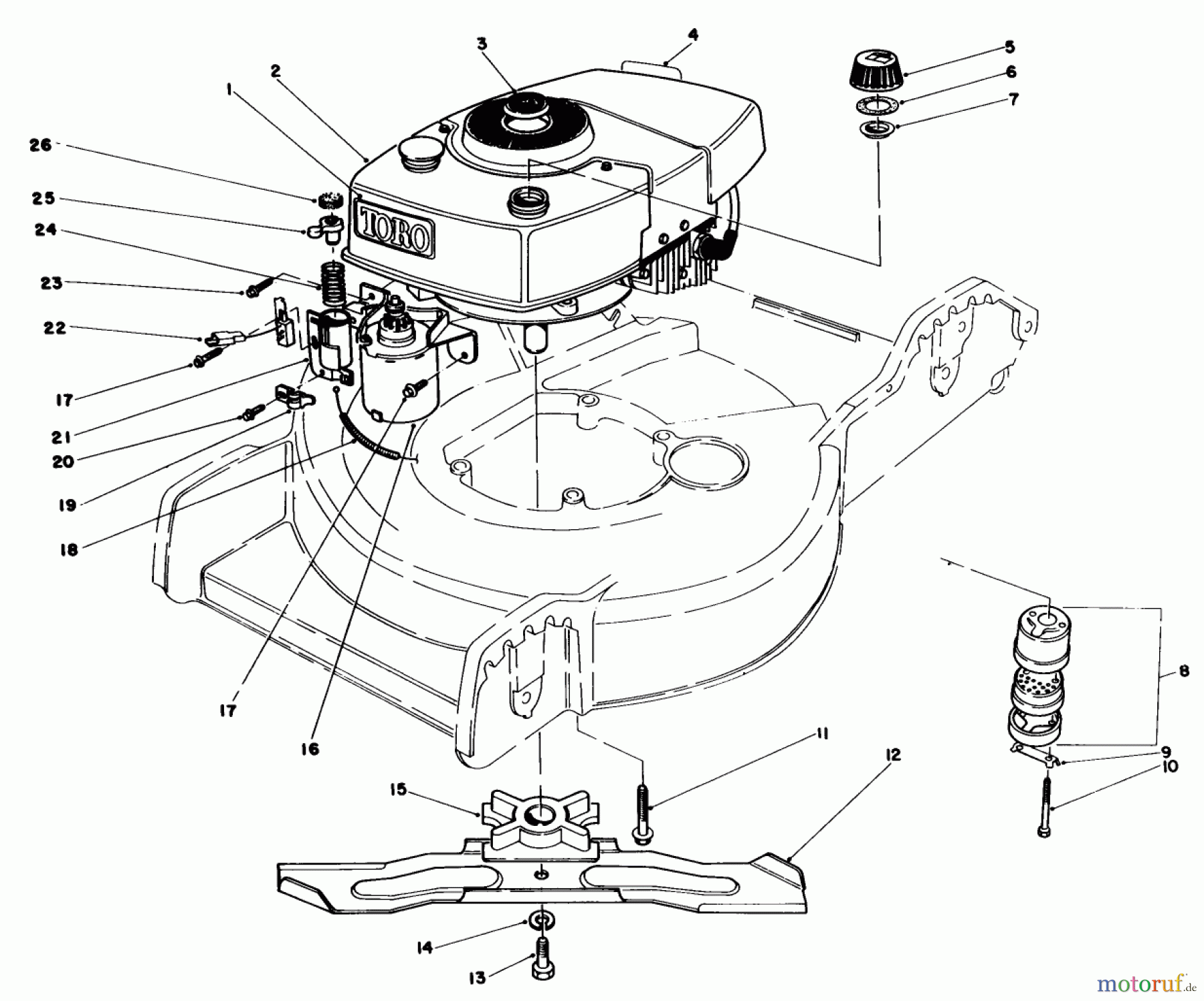  Toro Neu Mowers, Walk-Behind Seite 1 20574 - Toro Lawnmower, 1986 (6000001-6999999) ENGINE ASSEMBLY