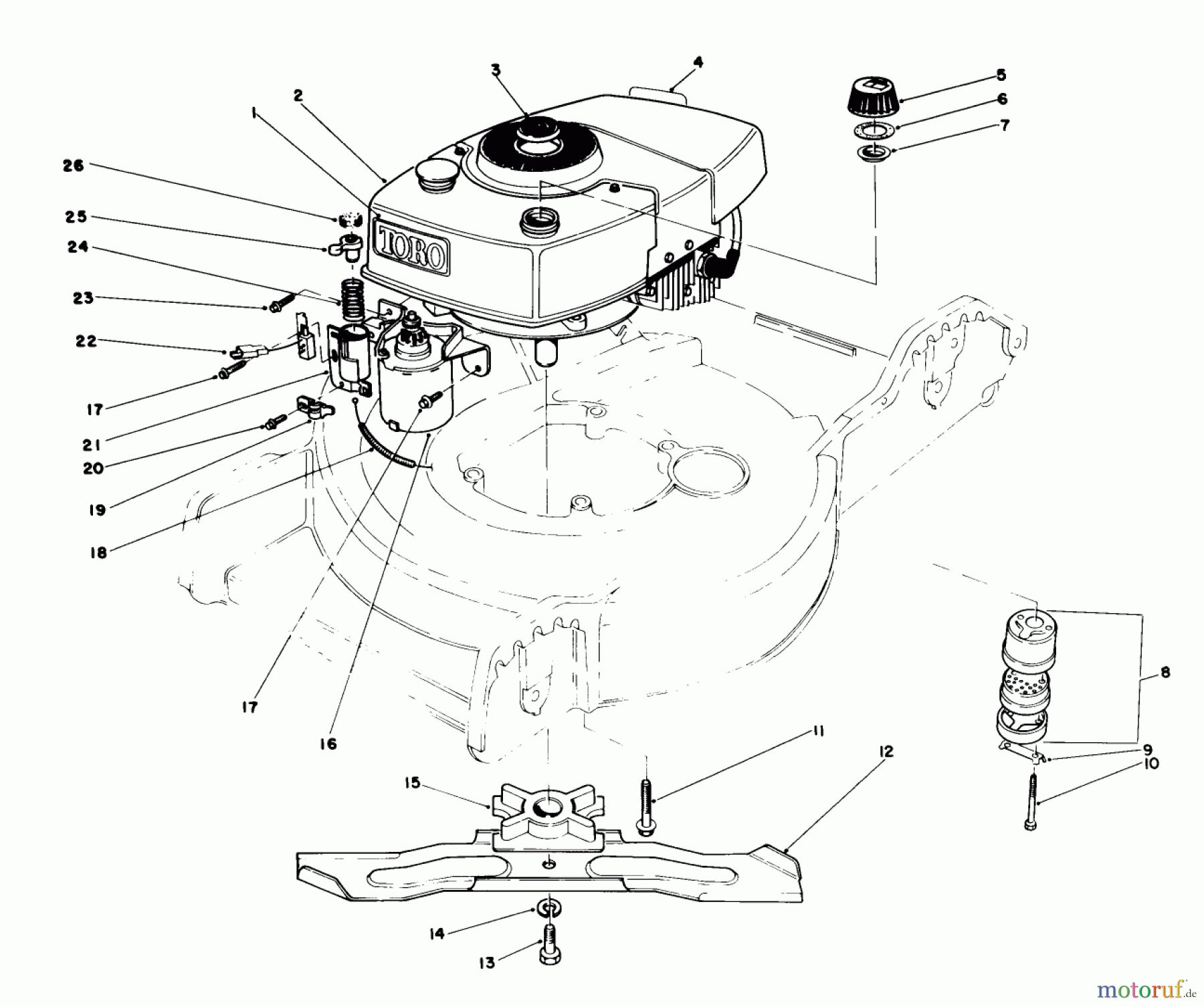  Toro Neu Mowers, Walk-Behind Seite 1 20574 - Toro Lawnmower, 1987 (7000001-7999999) ENGINE ASSEMBLY