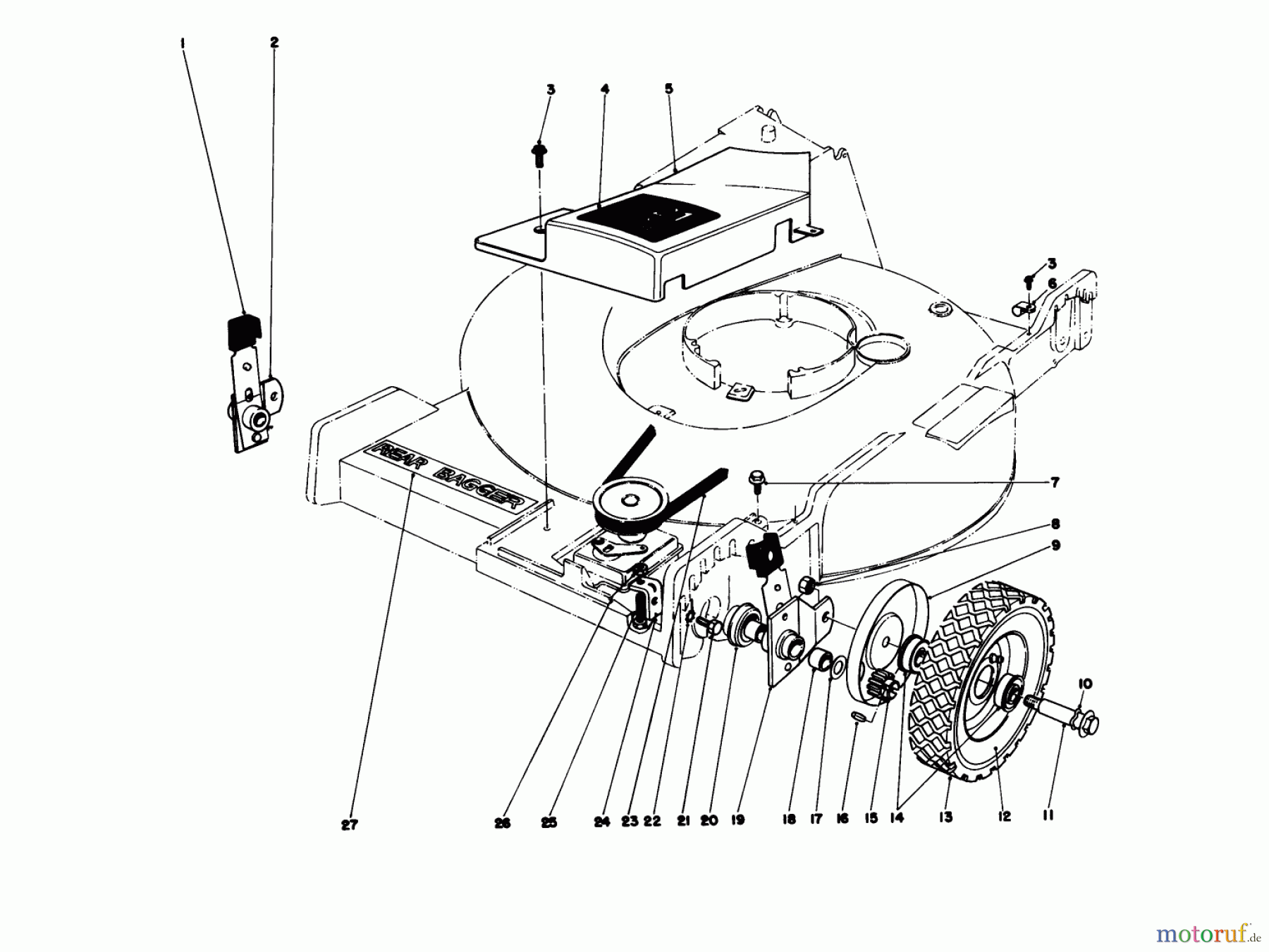  Toro Neu Mowers, Walk-Behind Seite 1 20575 - Toro Lawnmower, 1978 (8000001-8007500) FRONT WHEEL AND PIVOT ARM ASSEMBLY