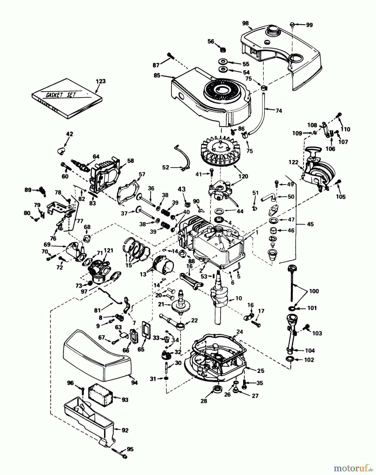  Toro Neu Mowers, Walk-Behind Seite 1 20575 - Toro Lawnmower, 1978 (8007501-8999999) ENGINE TECUMSEH MODEL TNT 100-10049B