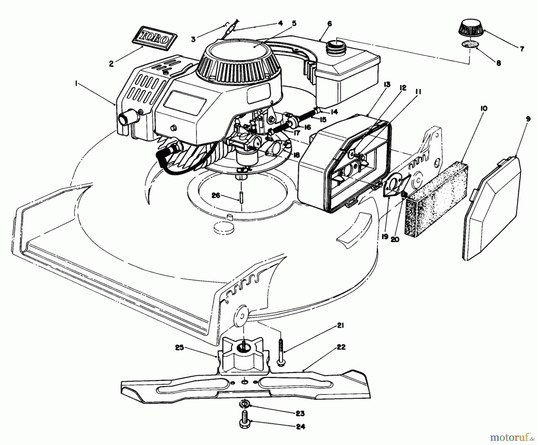  Toro Neu Mowers, Walk-Behind Seite 1 20581 - Toro Lawnmower, 1986 (6000001-6999999) ENGINE ASSEMBLY