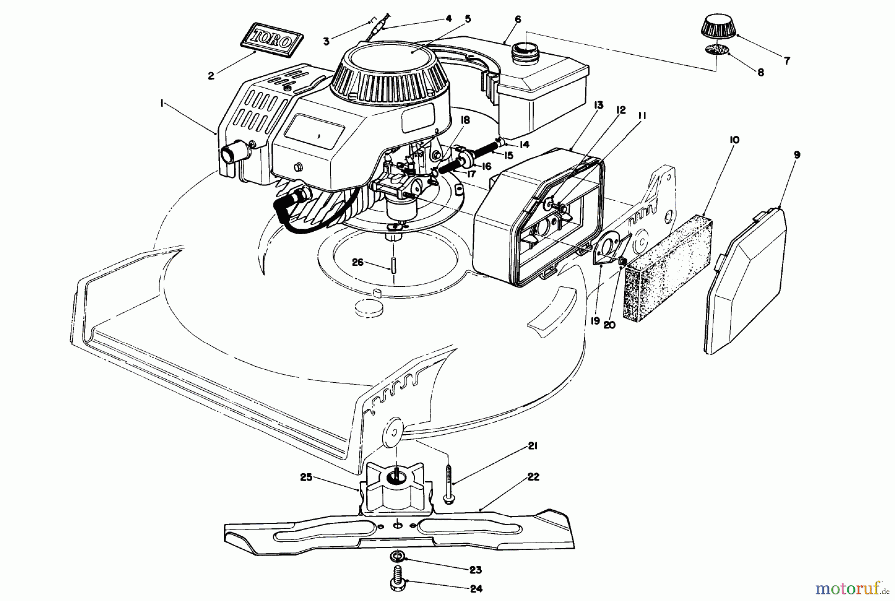  Toro Neu Mowers, Walk-Behind Seite 1 20581 - Toro Lawnmower, 1987 (7000001-7999999) ENGINE ASSEMBLY (MODEL NO. 47PF5) (USED ON UNITS WITH SERIAL NO. 7000001-7001110)