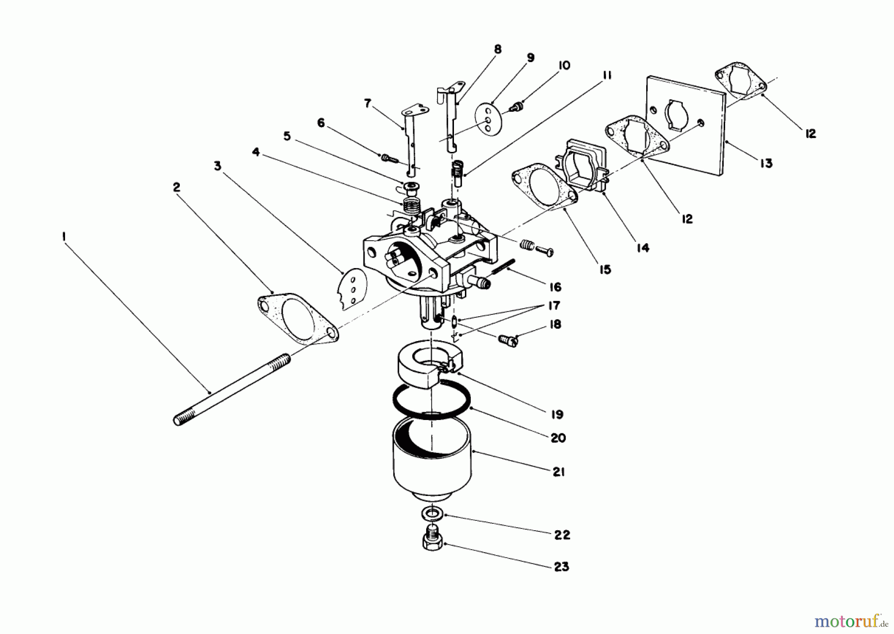  Toro Neu Mowers, Walk-Behind Seite 1 20584 - Toro Lawnmower, 1987 (7000001-7999999) CARBURETOR ASSEMBLY (ENGINE MODEL NO. 47PF5 & 47PG6)
