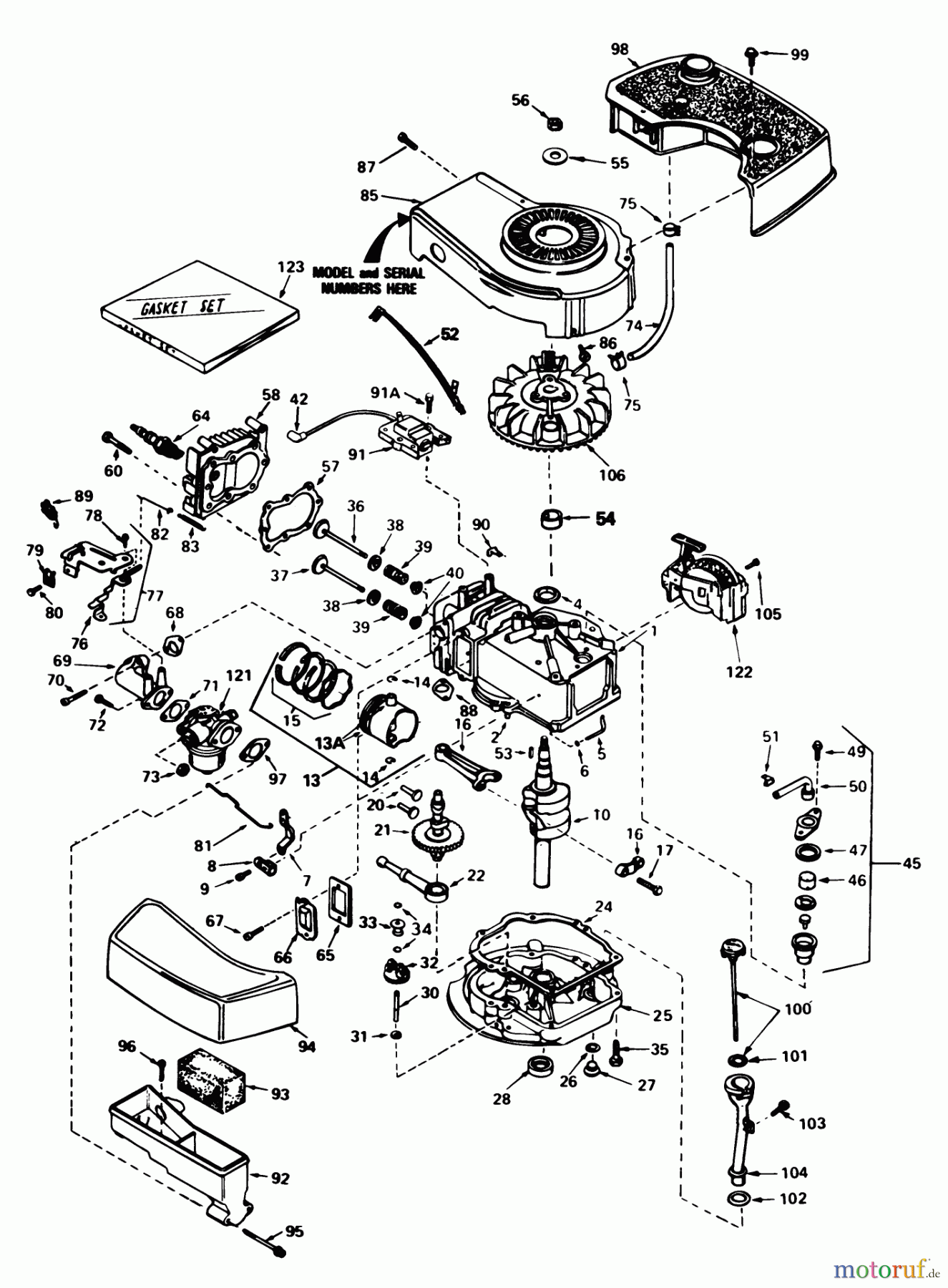 Toro Neu Mowers, Walk-Behind Seite 1 20610 - Toro Lawnmower, 1983 (3000001-3999999) ENGINE TECUMSEH MODEL NO. TNT 100-10077E