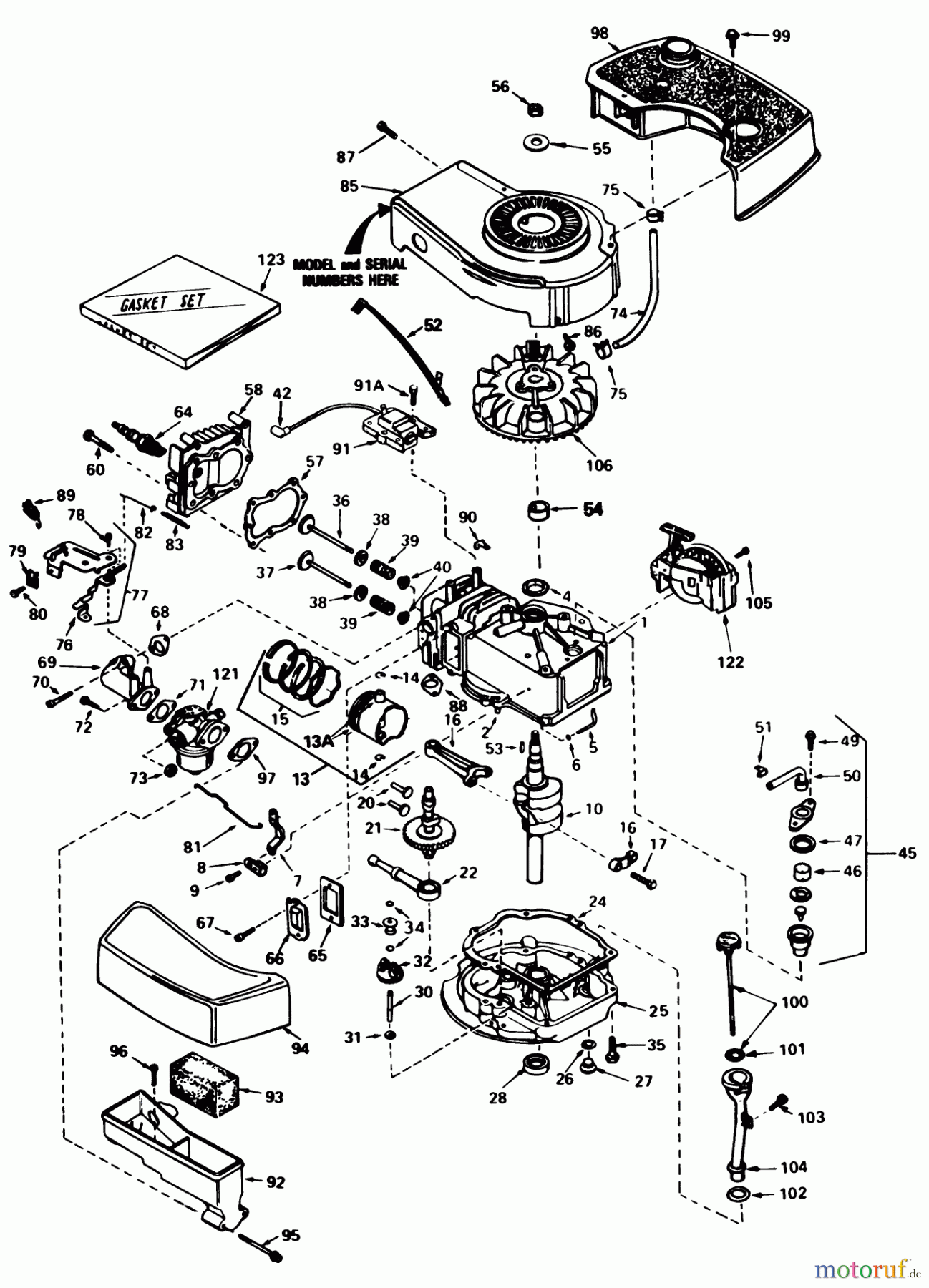  Toro Neu Mowers, Walk-Behind Seite 1 20610 - Toro Lawnmower, 1984 (4000001-4999999) ENGINE TECUMSEH MODEL NO. TNT 100-10077E