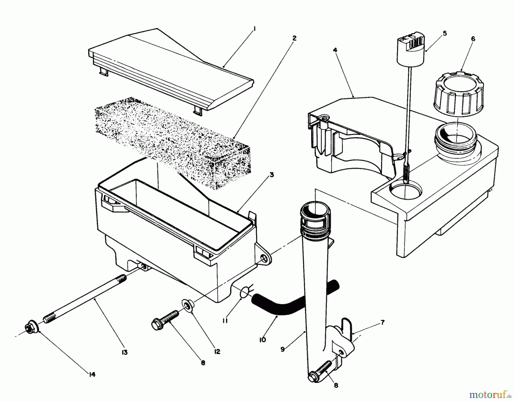  Toro Neu Mowers, Walk-Behind Seite 1 20627C - Toro Lawnmower, 1986 (6000001-6999999) AIR CLEANER & FUEL TANK ASSEMBLY