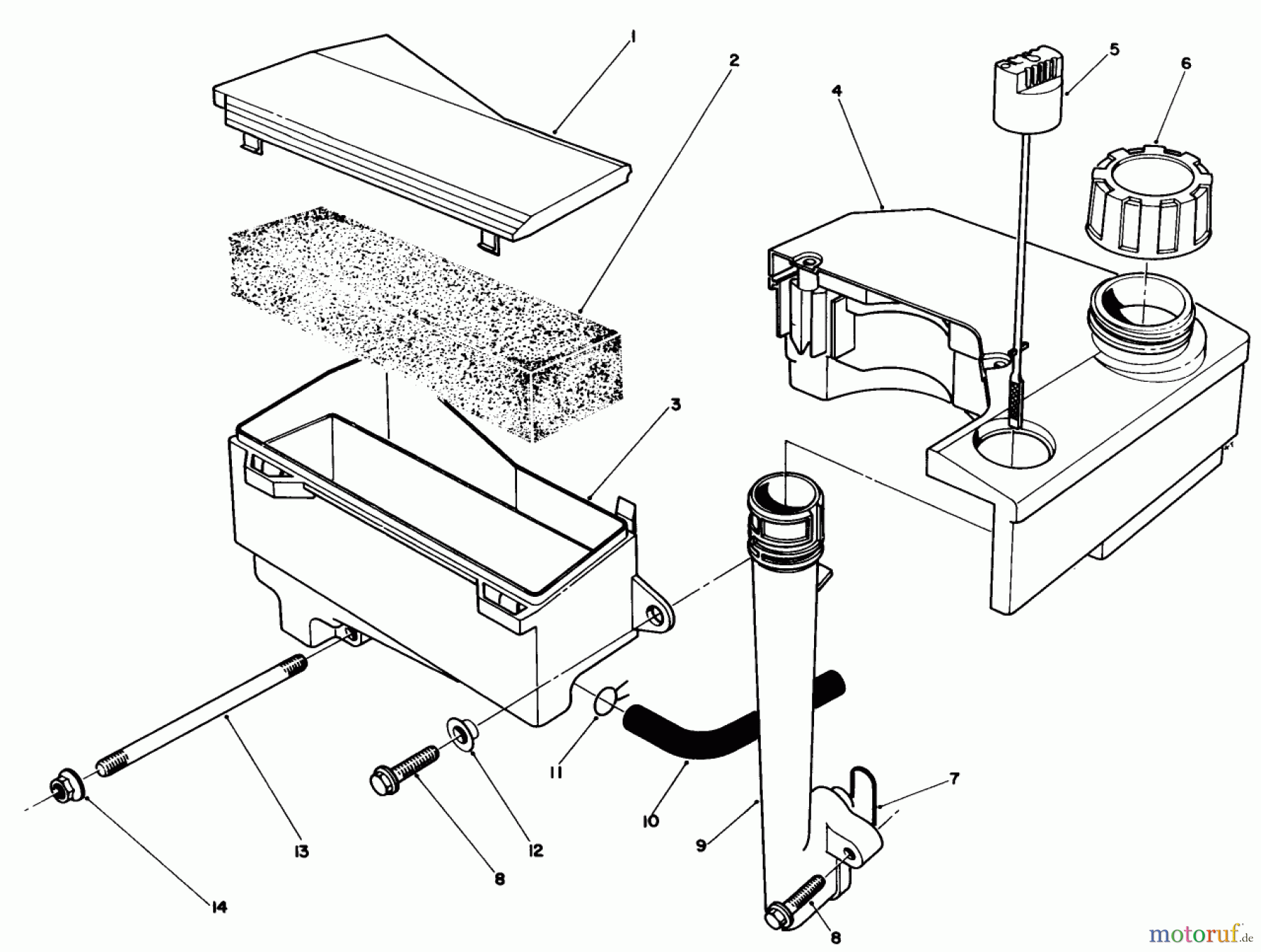  Toro Neu Mowers, Walk-Behind Seite 1 20629C - Toro Lawnmower, 1987 (7000001-7999999) AIR CLEANER & FUEL TANK ASSEMBLY (MODEL NO. VMG6)