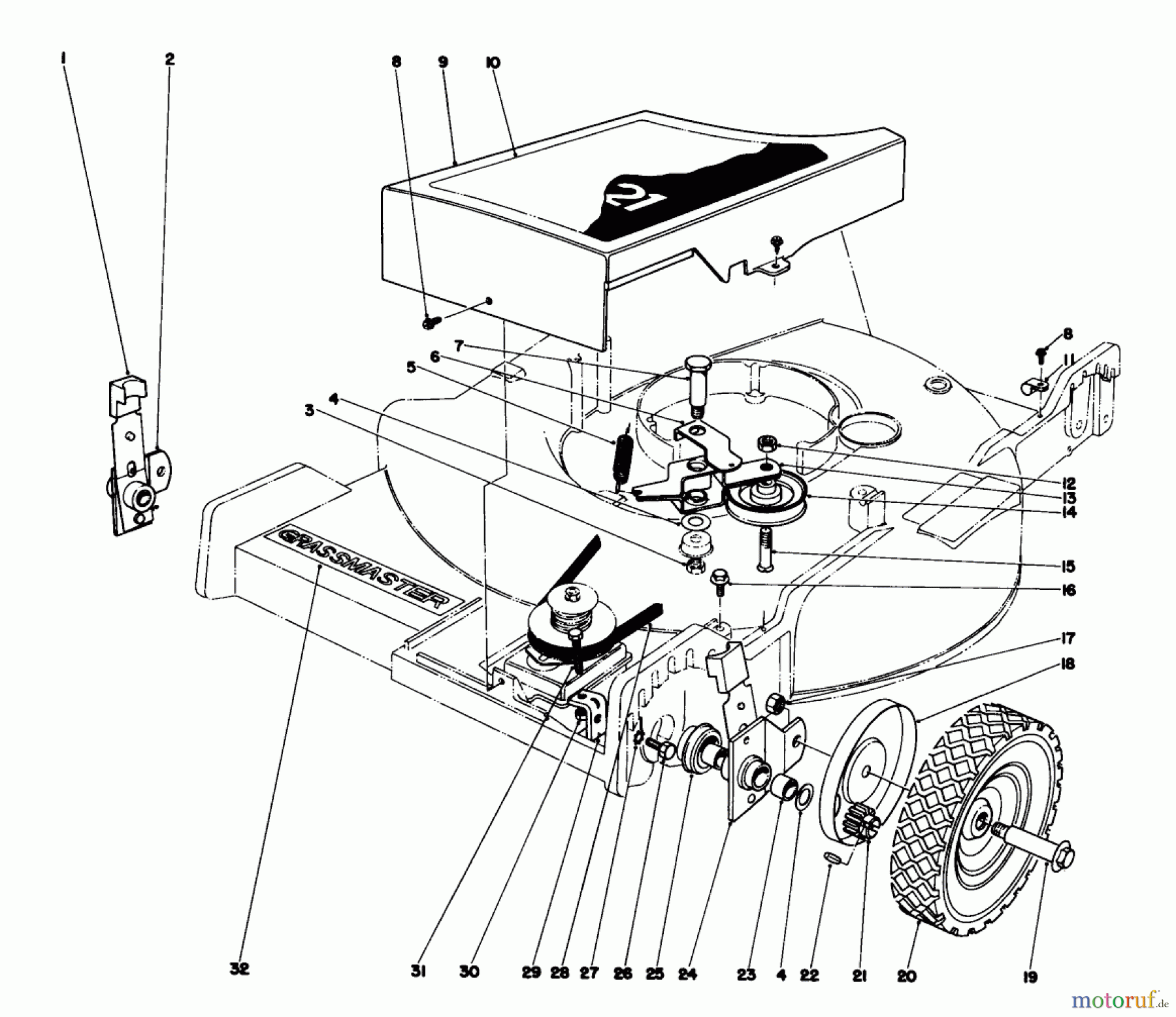  Toro Neu Mowers, Walk-Behind Seite 1 20660 - Toro Lawnmower, 1975 (5000001-5999999) FRONT WHEEL AND PIVOT ARM ASSEMBLY