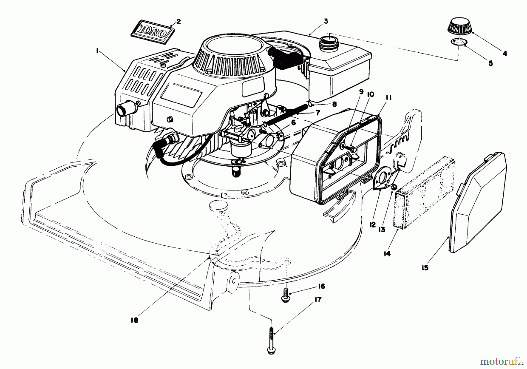  Toro Neu Mowers, Walk-Behind Seite 1 20684 - Toro Lawnmower, 1986 (6000001-6999999) ENGINE ASSEMBLY (USED ON UNITS WITH SERIAL NO. 6000101-6002200)