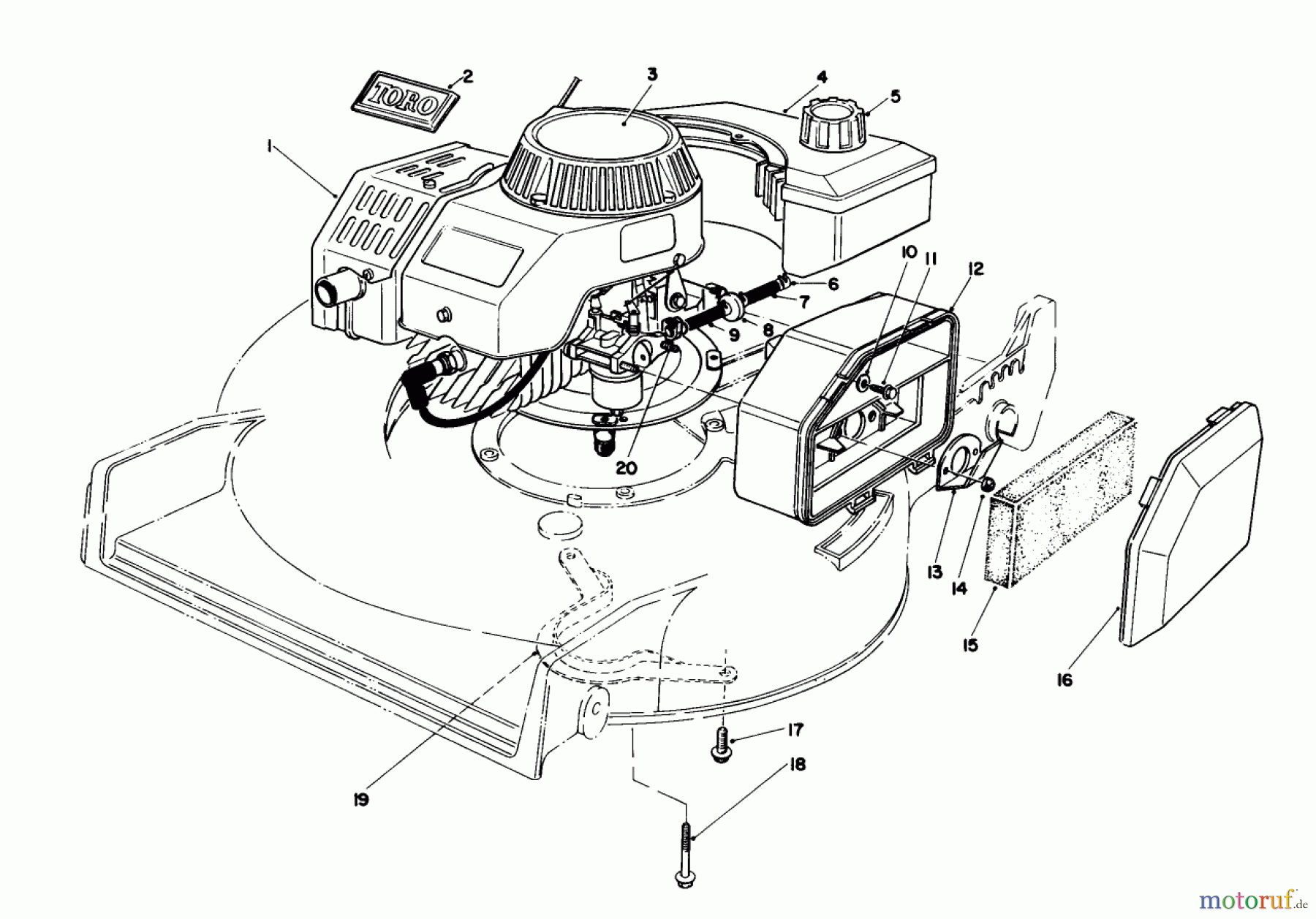  Toro Neu Mowers, Walk-Behind Seite 1 20684 - Toro Lawnmower, 1988 (8000001-8999999) ENGINE ASSEMBLY (USED ON UNITS WITH SERIAL NO. 8000001 THRU 8003897)