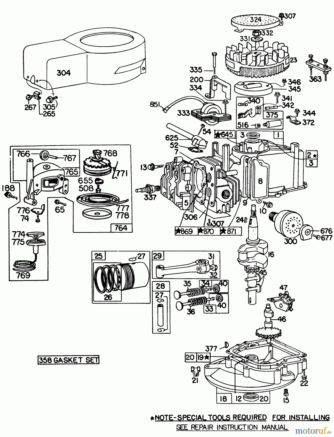  Toro Neu Mowers, Walk-Behind Seite 1 20698 - Toro Lawnmower, 1981 (1000001-1999999) BRIGGS & STRATTON ENGINE MODEL NO. 92908-2054-01, BRIGGS & STRATTON ENGINE MODEL NO. 93508-0196-01