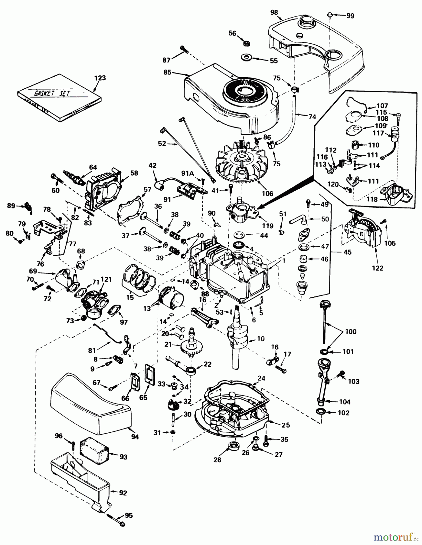  Toro Neu Mowers, Walk-Behind Seite 1 20705 - Toro Lawnmower, 1979 (9000001-9999999) ENGINE TECUMSEH MODEL NO. TNT 100-10064C
