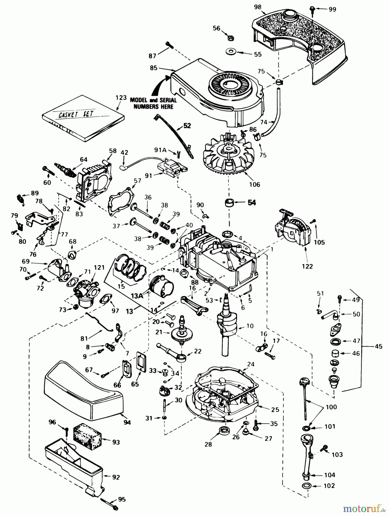  Toro Neu Mowers, Walk-Behind Seite 1 20705 - Toro Lawnmower, 1984 (4000001-4999999) ENGINE TECUMSEH MODEL NO. TNT 100-10086E