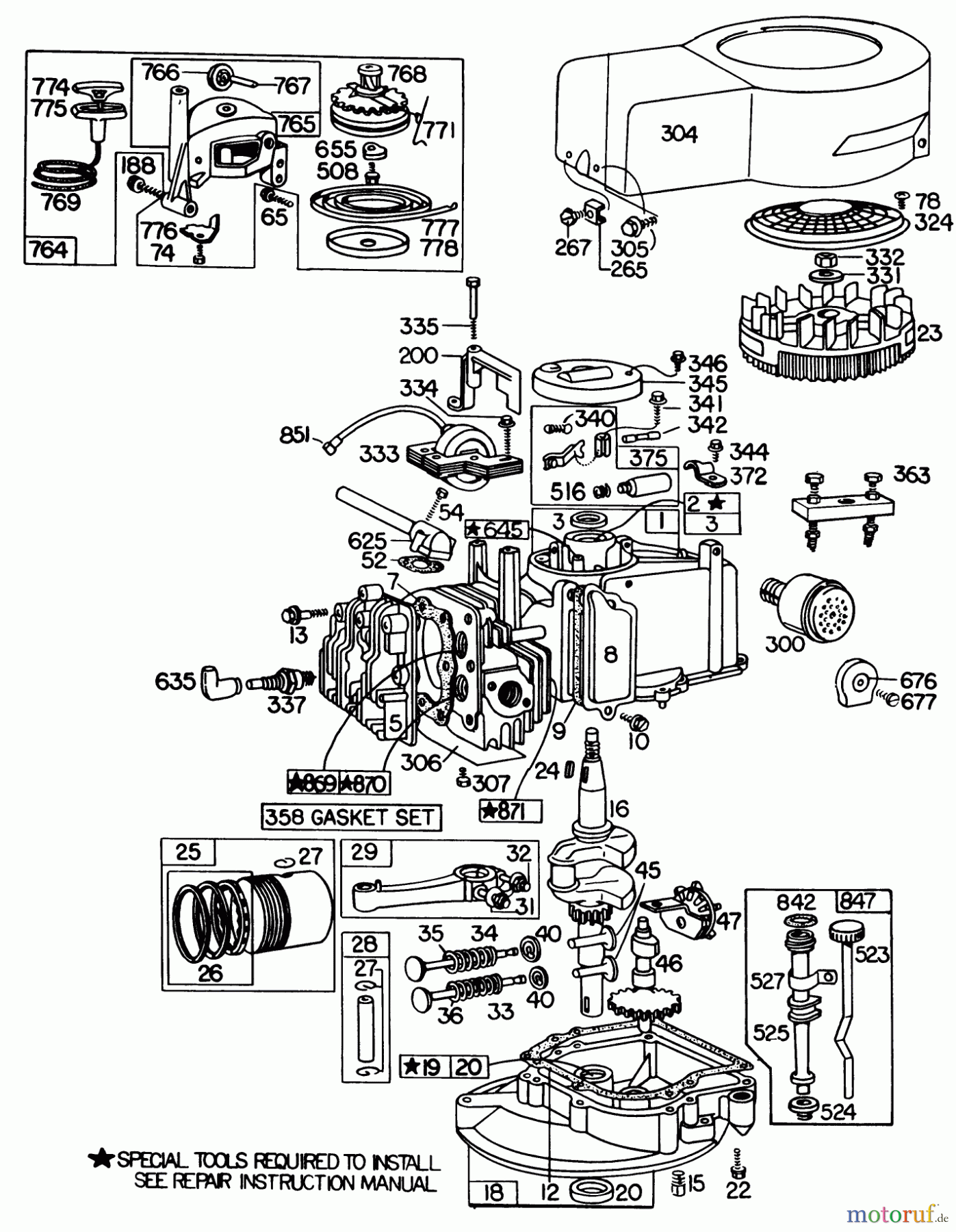  Toro Neu Mowers, Walk-Behind Seite 1 20735 - Toro Lawnmower, 1980 (0000001-0999999) ENGINE BRIGGS & STRATTON MODEL NO. 110908-0380-03