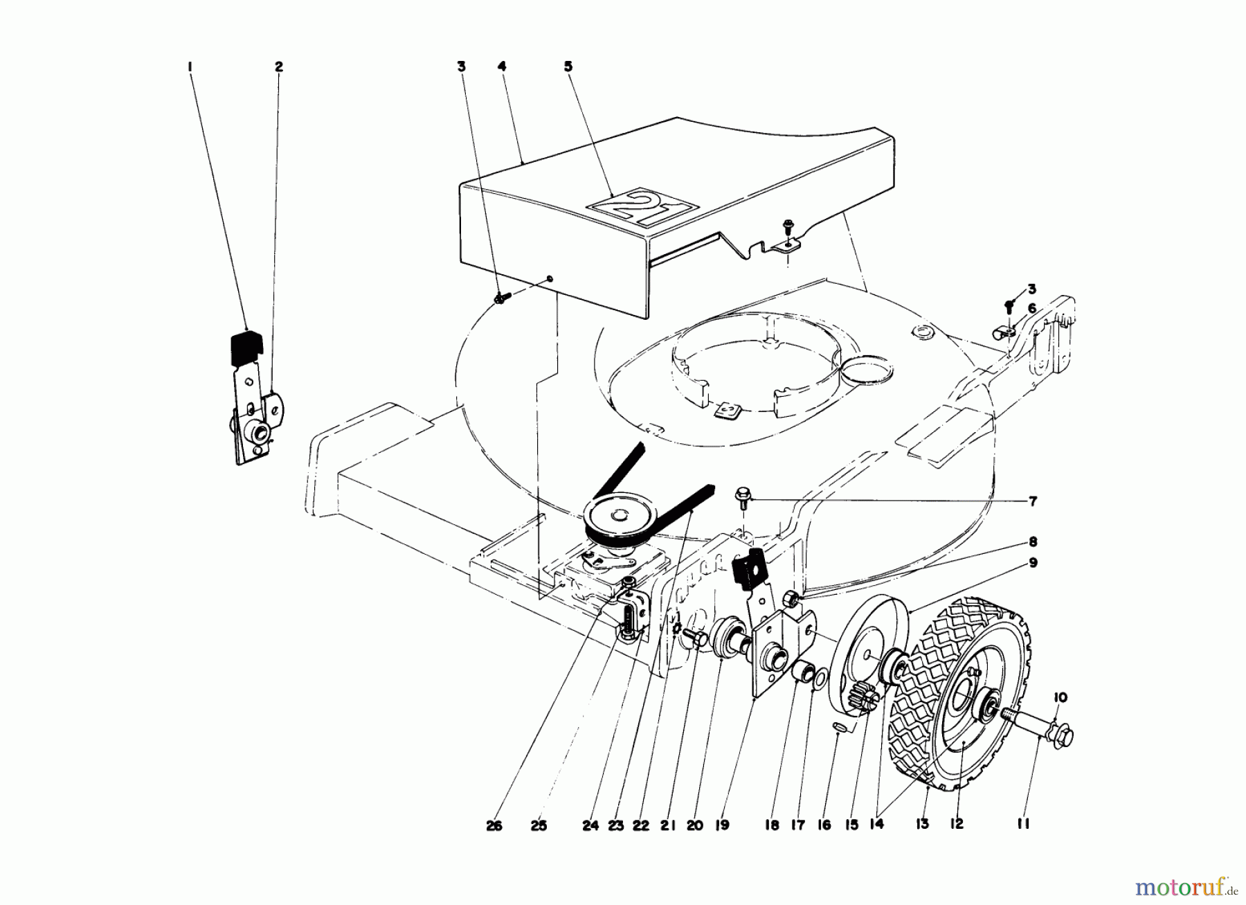  Toro Neu Mowers, Walk-Behind Seite 1 20740 - Toro Lawnmower, 1978 (8000001-8999999) FRONT WHEEL AND PIVOT ARM ASSEMBLY