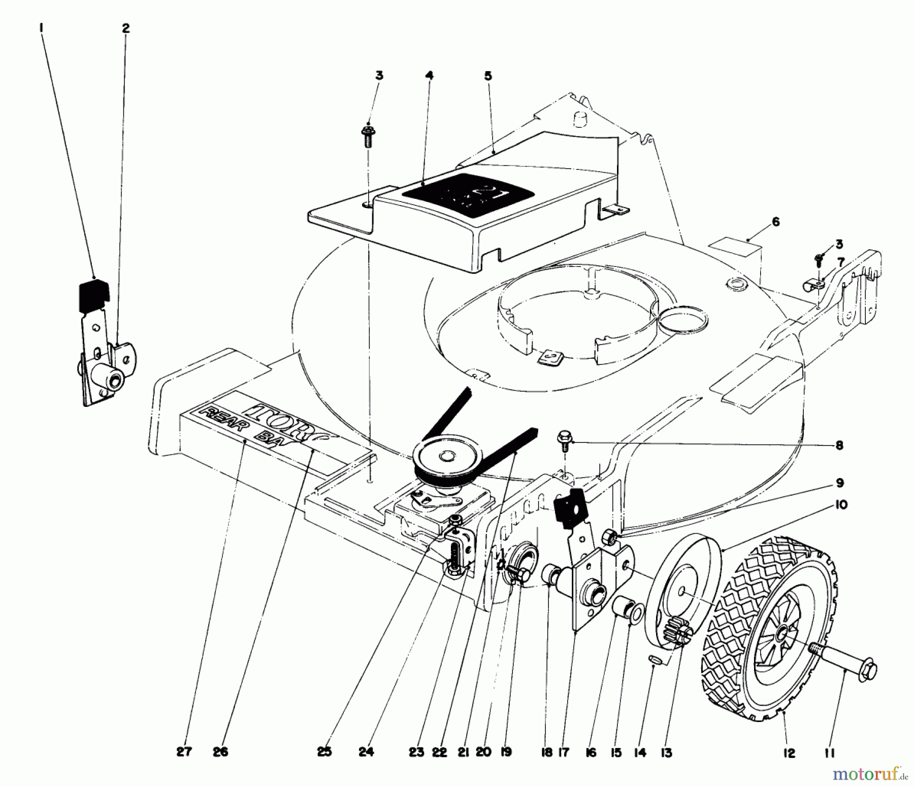  Toro Neu Mowers, Walk-Behind Seite 1 20755 - Toro Lawnmower, 1980 (0000001-0999999) FRONT WHEEL AND PIVOT ARM ASSEMBLY