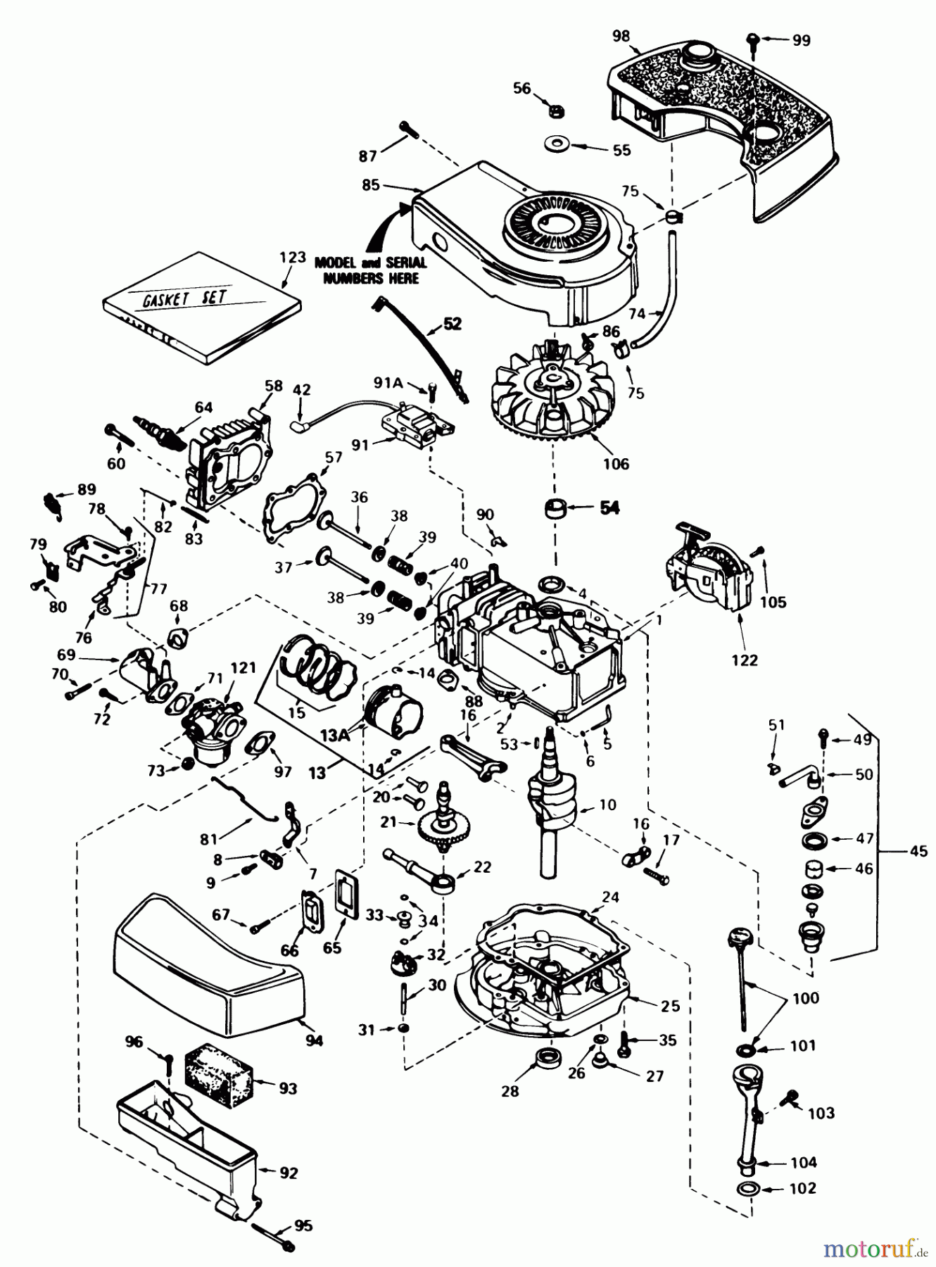  Toro Neu Mowers, Walk-Behind Seite 1 20762 - Toro Lawnmower, 1984 (4000001-4999999) ENGINE TECUMSEH MODEL NO. TNT 100-10077E