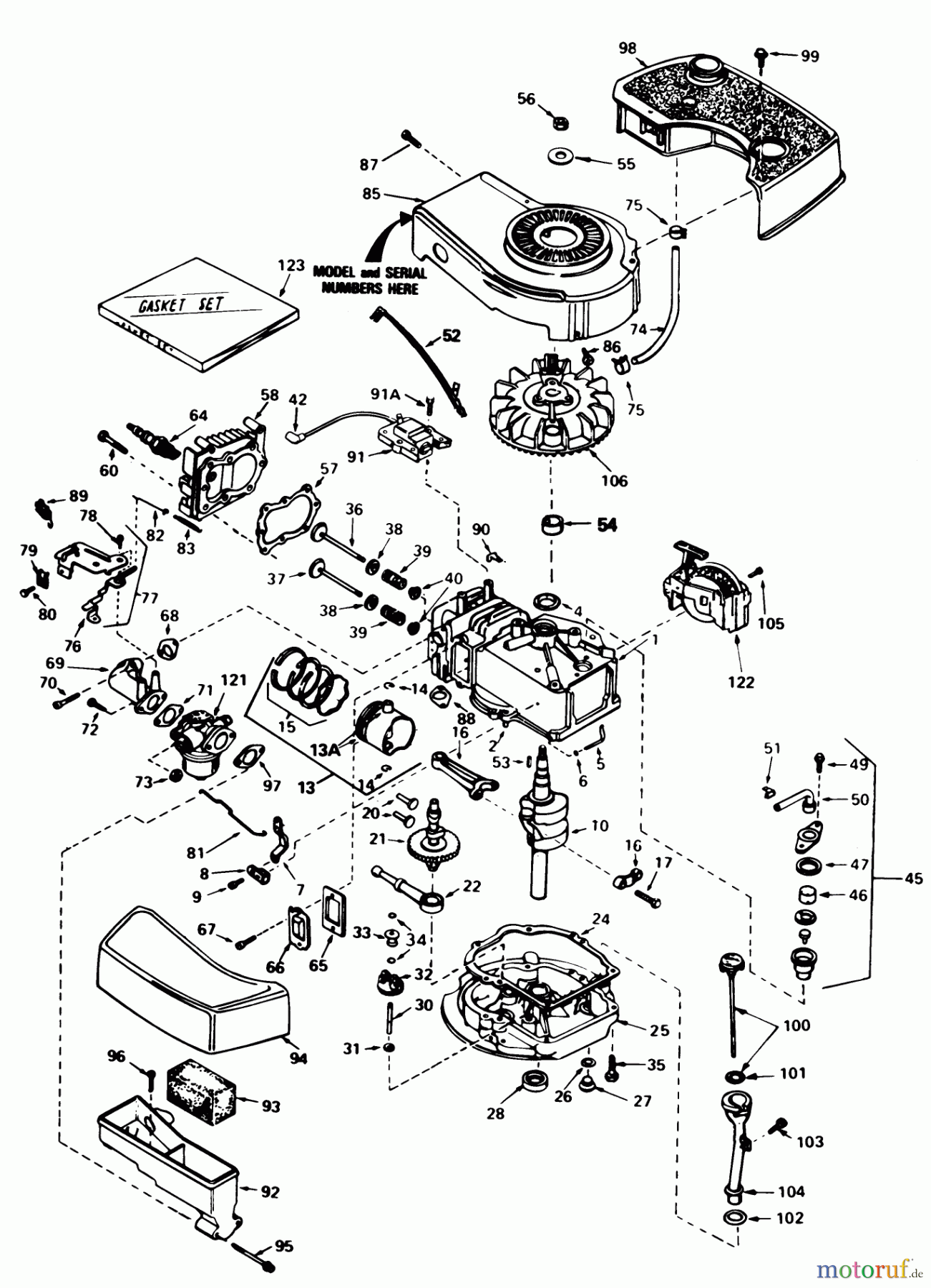  Toro Neu Mowers, Walk-Behind Seite 1 20762C - Toro Lawnmower, 1985 (5000001-5999999) ENGINE TECUMSEH MODEL NO. TNT 100-10077E