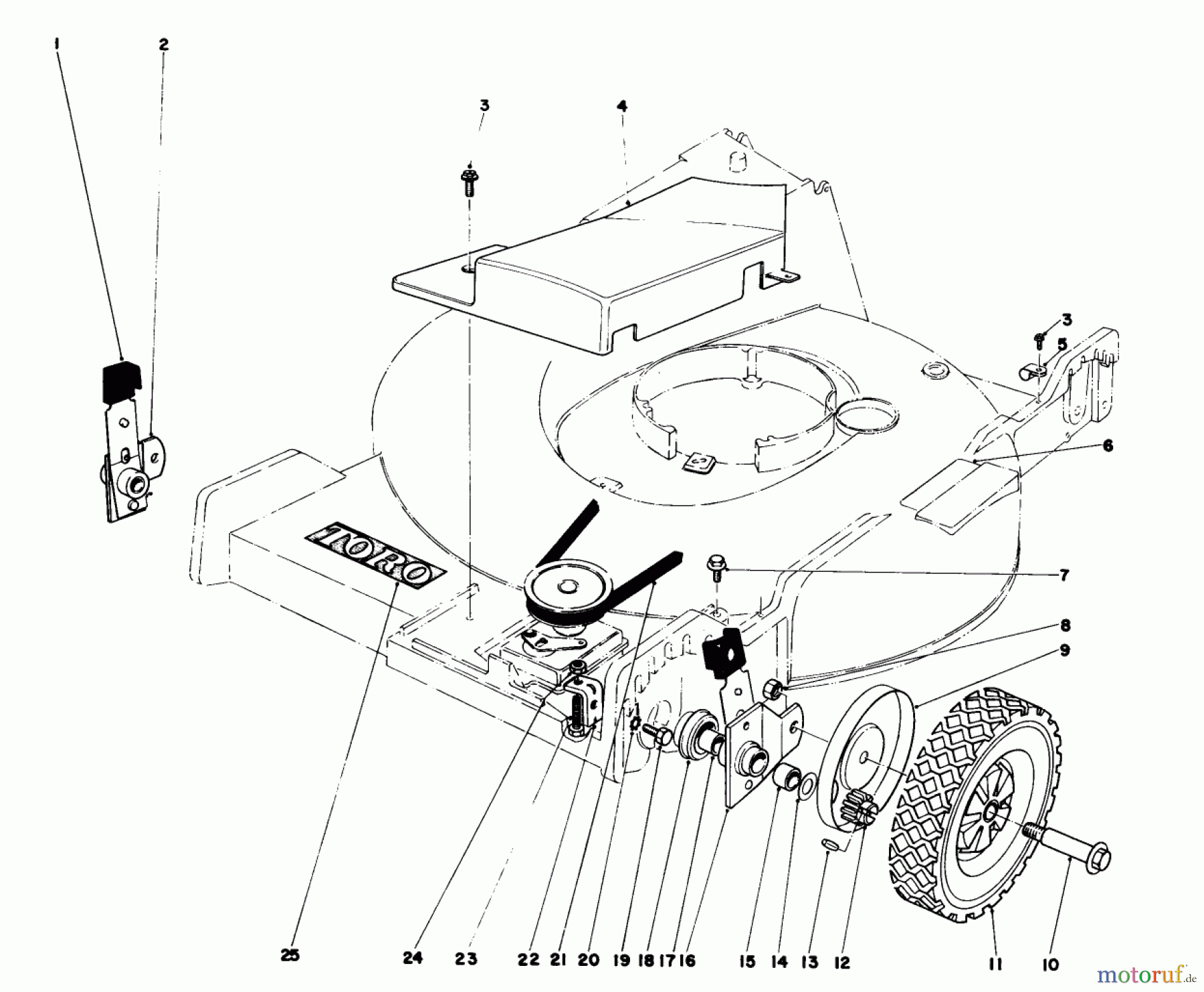  Toro Neu Mowers, Walk-Behind Seite 1 20765 - Toro Lawnmower, 1981 (1000001-1999999) FRONT WHEEL AND PIVOT ARM ASSEMBLY