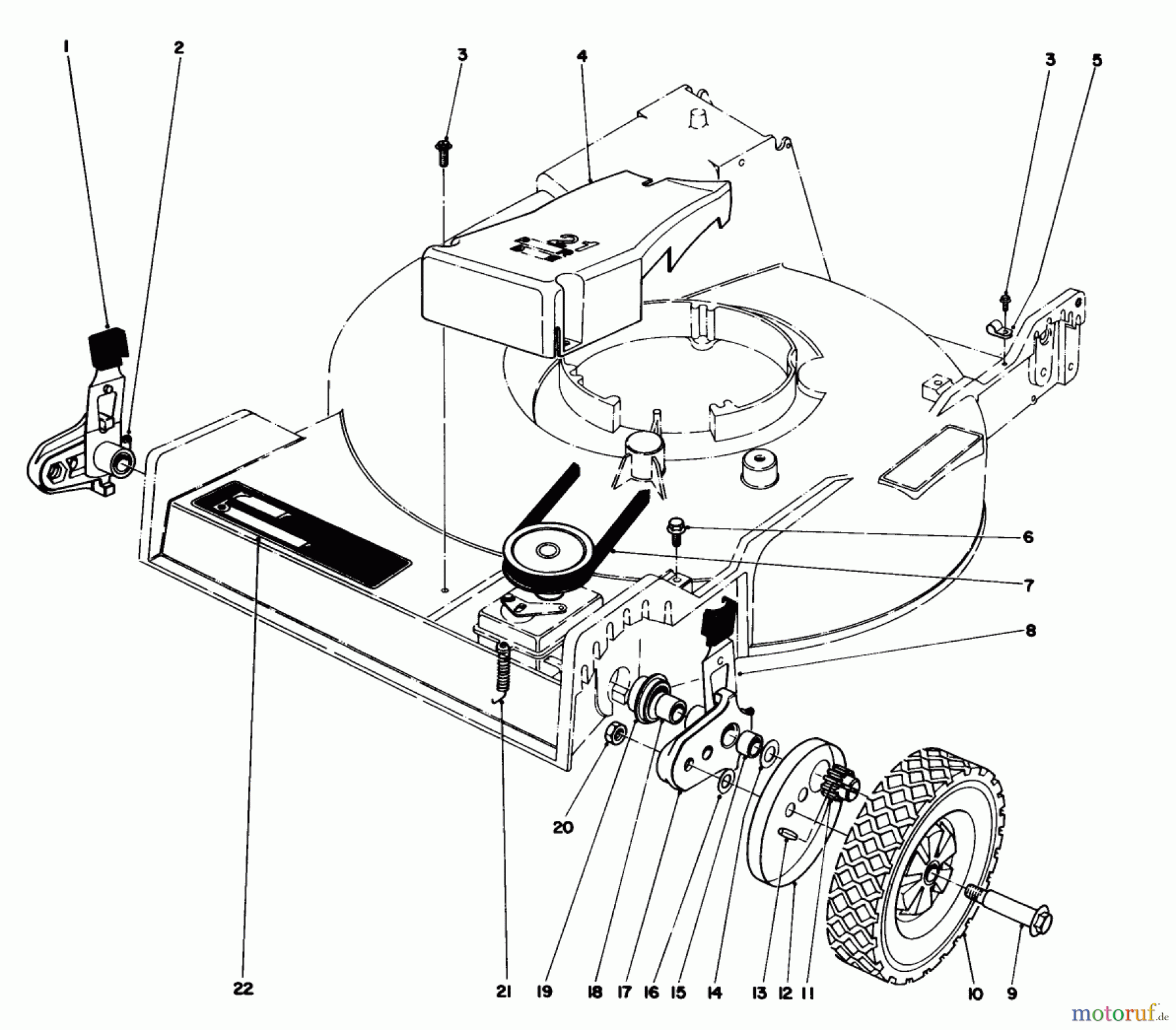  Toro Neu Mowers, Walk-Behind Seite 1 20770 - Toro Lawnmower, 1982 (2000001-2999999) FRONT WHEEL & PIVOT ARM ASSEMBLY