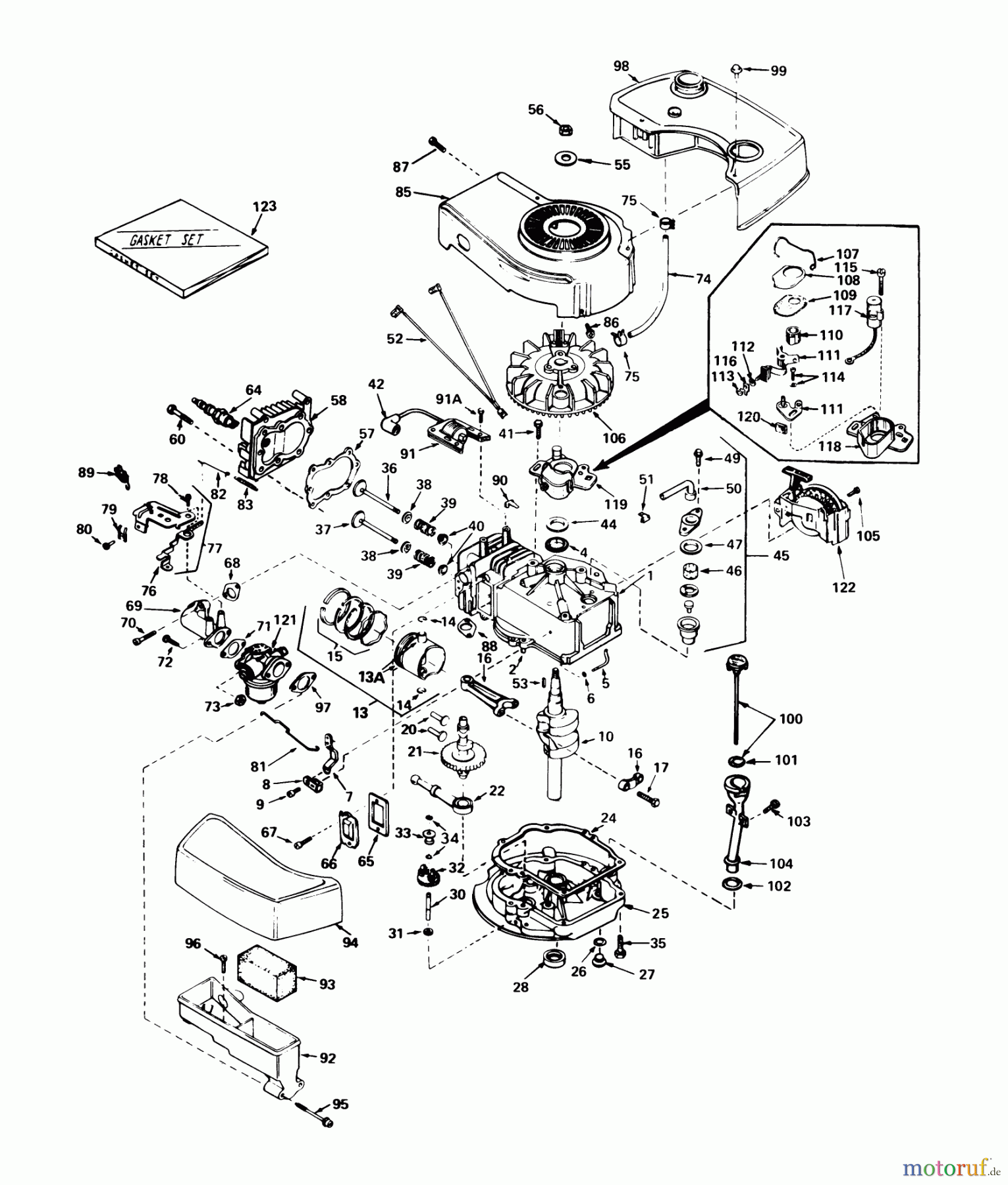  Toro Neu Mowers, Walk-Behind Seite 1 20775 - Toro Lawnmower, 1980 (0000001-0999999) ENGINE TECUMSEH MODEL NO. TNT-100-10070C
