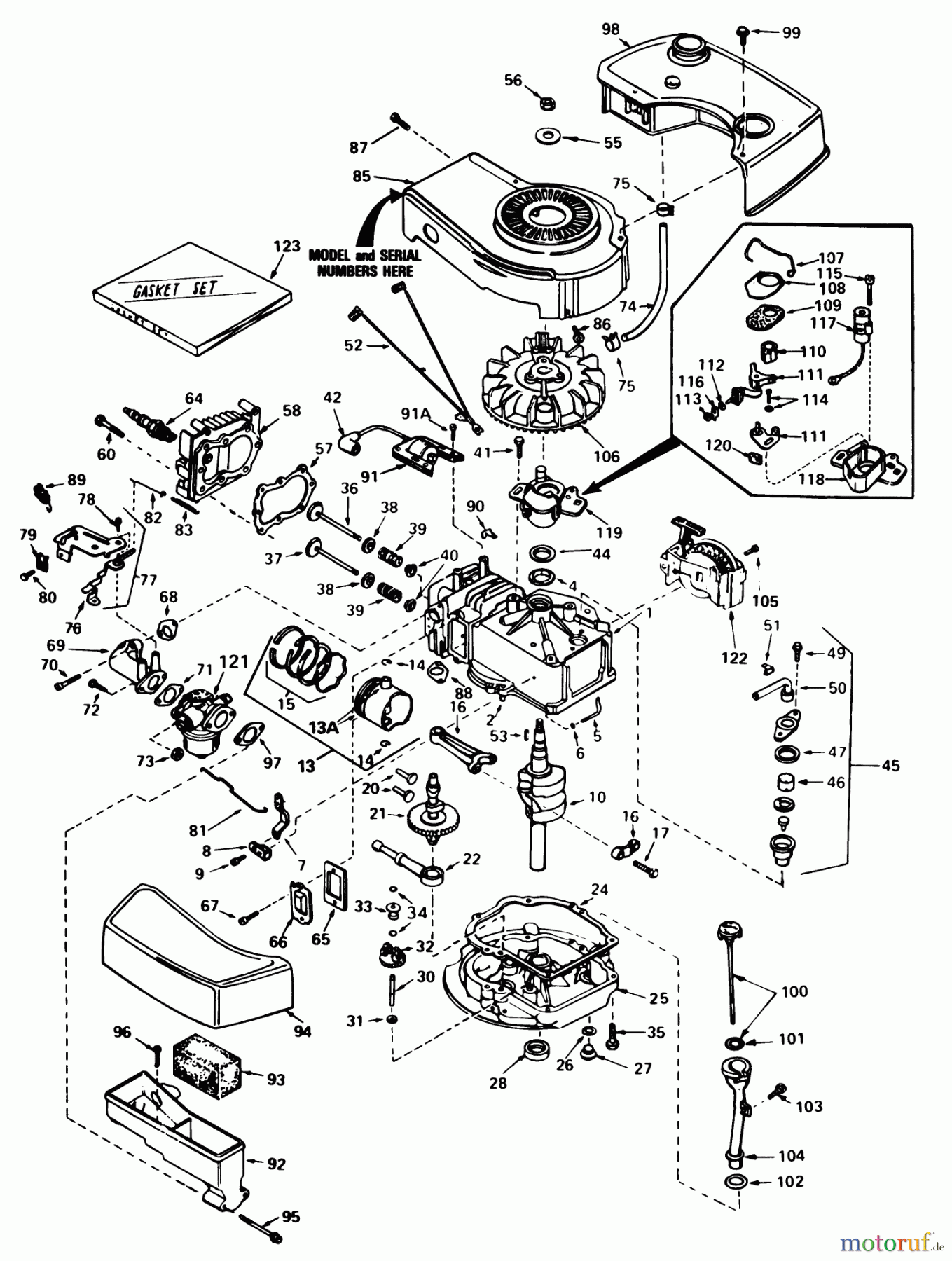  Toro Neu Mowers, Walk-Behind Seite 1 20775 - Toro Lawnmower, 1981 (1000001-1999999) ENGINE TECUMSEH MODEL NO. TNT 100-10070D