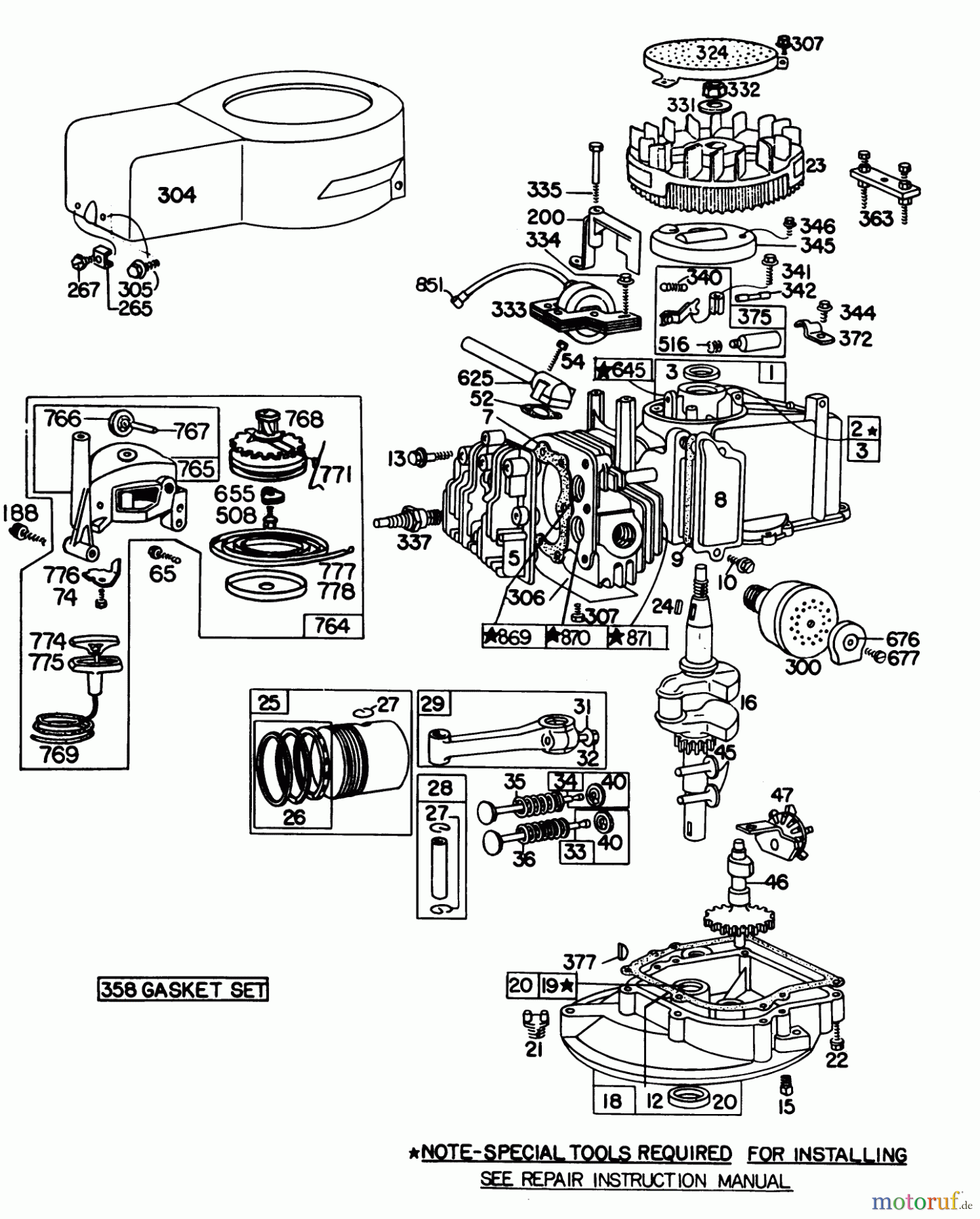  Toro Neu Mowers, Walk-Behind Seite 1 20798 - Toro Lawnmower, 1980 (0000001-0999999) ENGINE BRIGGS & STRATTON MODEL NO. 92908-2054-02