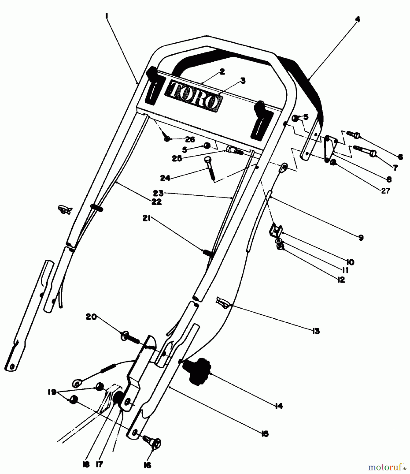  Toro Neu Mowers, Walk-Behind Seite 1 20810 - Toro Lawnmower, 1981 (1000001-1999999) HANDLE ASSEMBLY