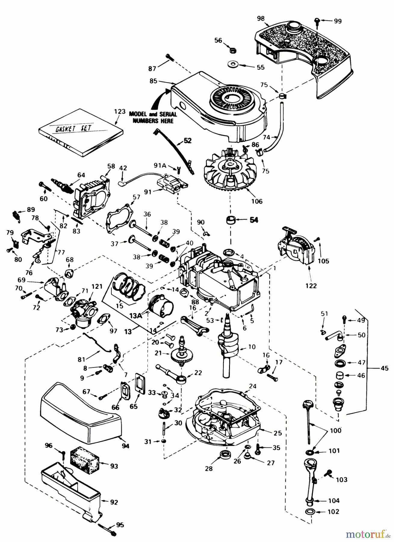  Toro Neu Mowers, Walk-Behind Seite 1 20810 - Toro Lawnmower, 1984 (4000001-4999999) ENGINE TECUMSEH MODEL NO. TNT 100-10077E