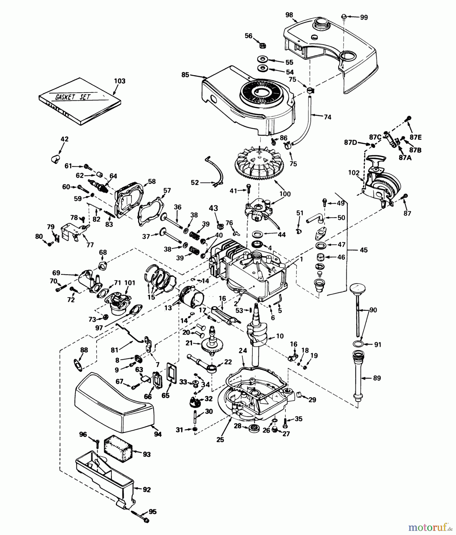  Toro Neu Mowers, Walk-Behind Seite 2 21727 - Toro Guardian Lawnmower, 1977 (7000001-7999999) ENGINE TECUMSEH MODEL NO. TNT 100-10055A (MOWER MODEL NO. 21647)