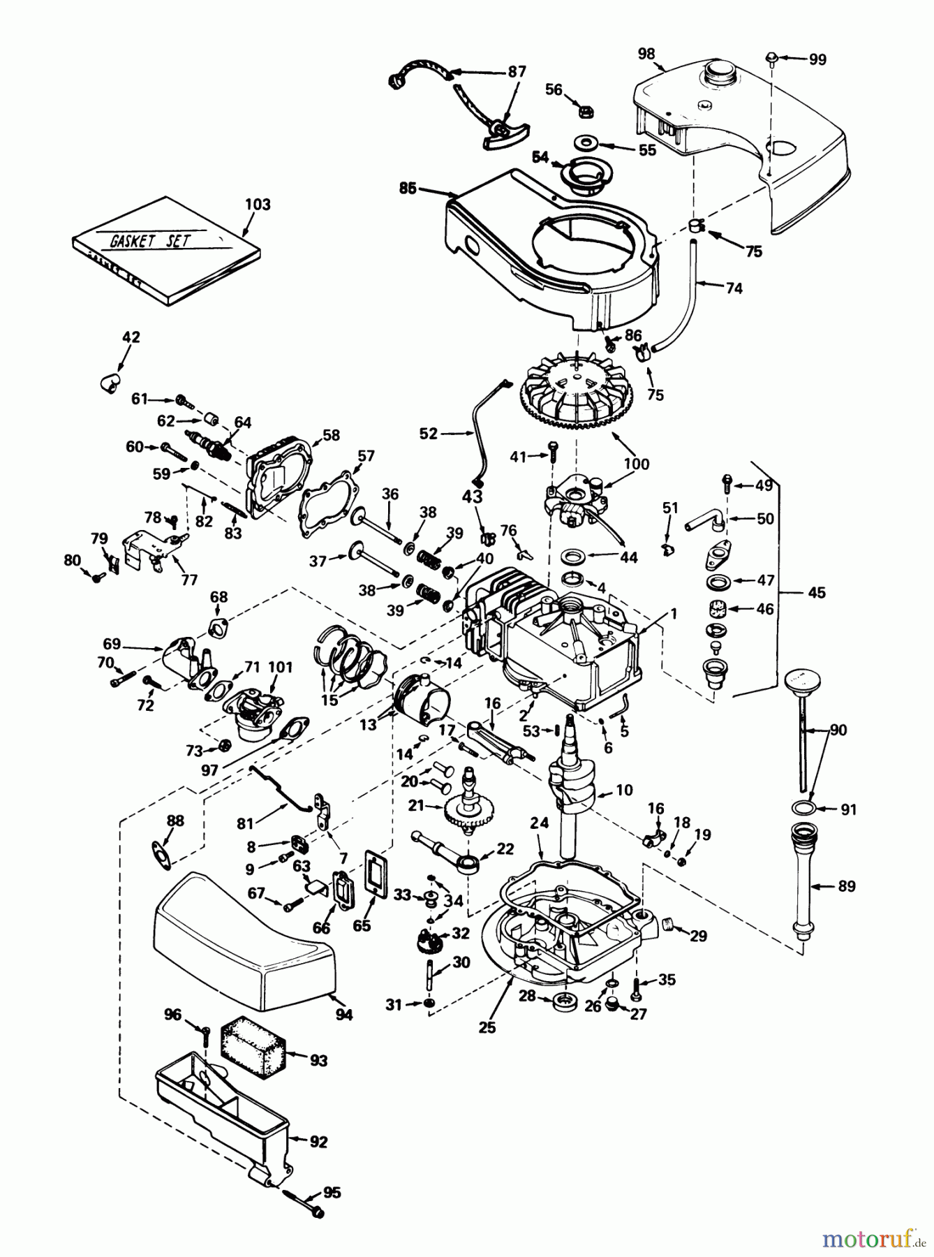  Toro Neu Mowers, Walk-Behind Seite 2 21647 - Toro Guardian Lawnmower, 1977 (7000001-7999999) ENGINE TECUMSEH MODEL NO. TNT 100-10056A (MOWER MODEL NO. 21727)