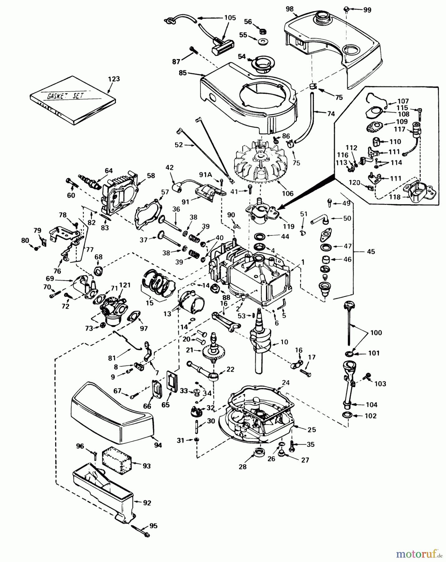  Toro Neu Mowers, Walk-Behind Seite 2 21738 - Toro Whirlwind Lawnmower, 1980 (0000001-0999999) ENGINE TECUMSEH MODEL NO. TNT 100-10056C