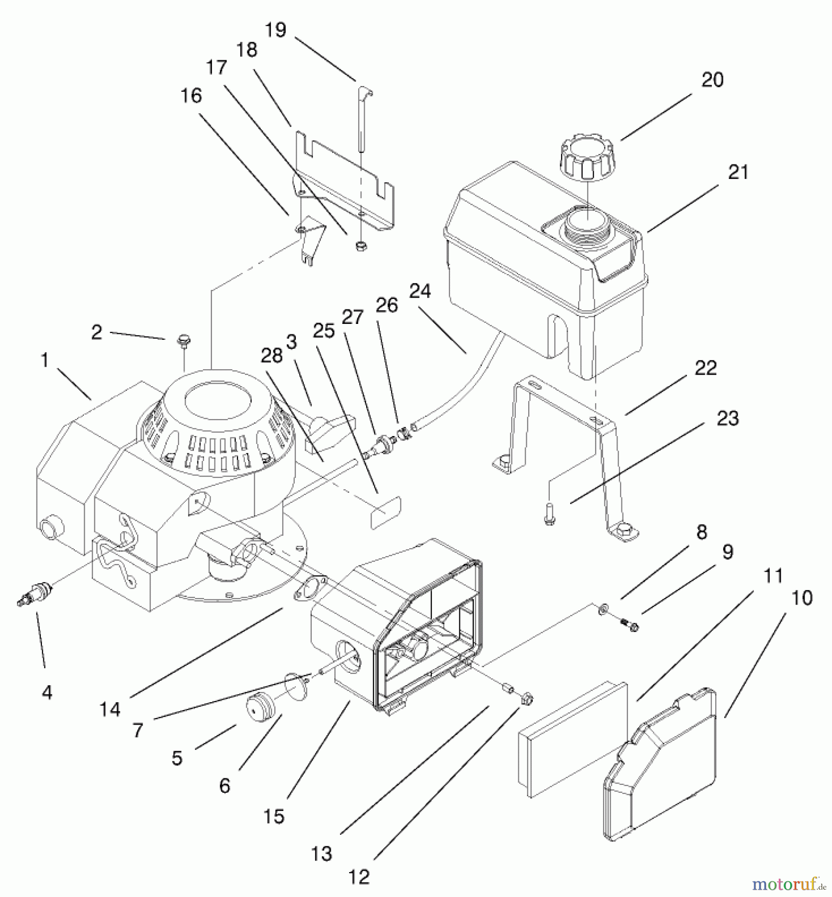 Toro Neu Mowers, Walk-Behind Seite 2 22043 - Toro Recycler Mower, 2000 (200000001-200999999) ENGINE & FUEL TANK ASSEMBLY