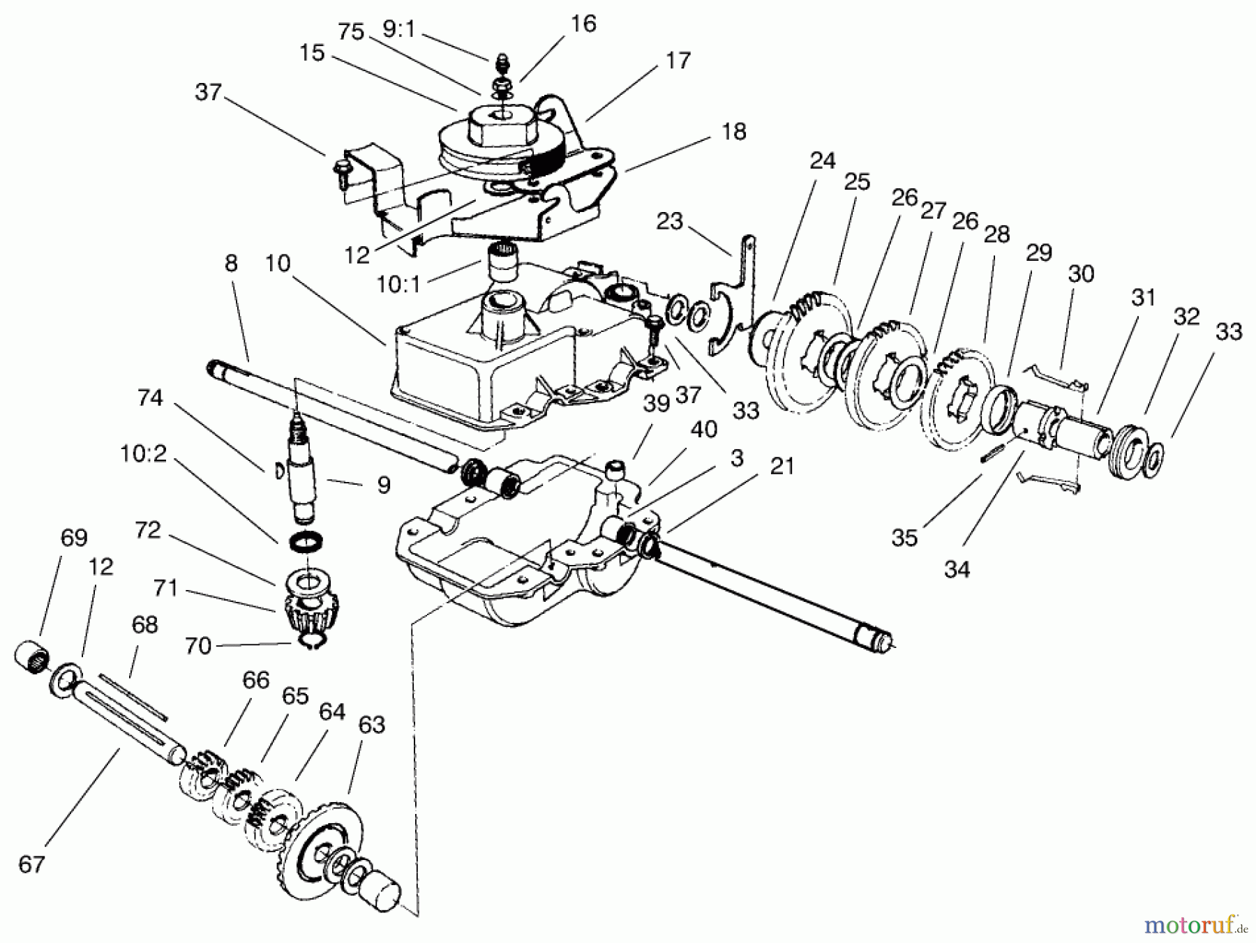  Toro Neu Mowers, Walk-Behind Seite 2 22158 - Toro Recycler Rear Bagger Mower, 1999 (9900001-9999999) GEAR CASE ASSEMBLY